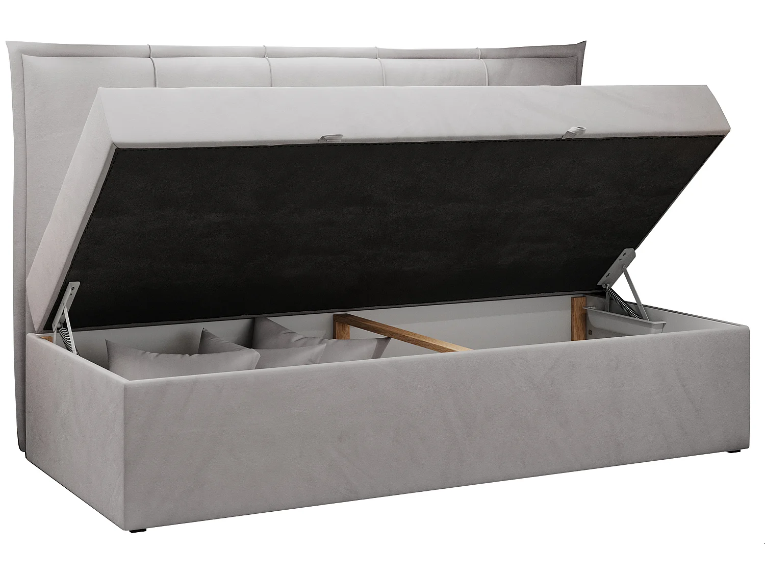 Kinderbett BANCO - Einzelbett für Jugendliche, Set mit Kopfteil und Matratze, Boxspringbett, Bettkasten - 90x200 cm - Hellgrau Velvet