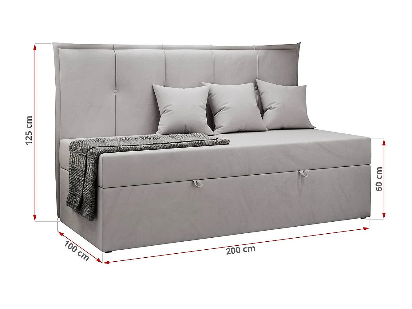 Kinderbett BANCO - Einzelbett für Jugendliche, Set mit Kopfteil und Matratze, Boxspringbett, Bettkasten - 90x200 cm - Hellgrau Velvet