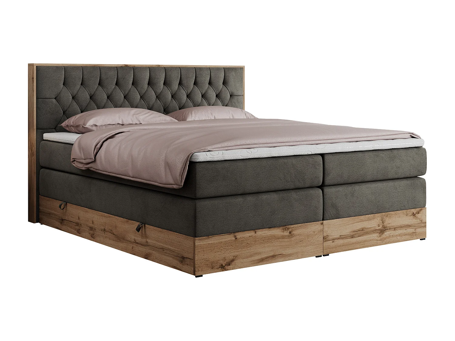 Boxspringbett AMORE KING - gesteppte Kopfstütze, Polsterbett mit zwei Multipocket-Matratzen, Holzrahmen - 180x200 cm - H4 - Dunkelgrau Velvet