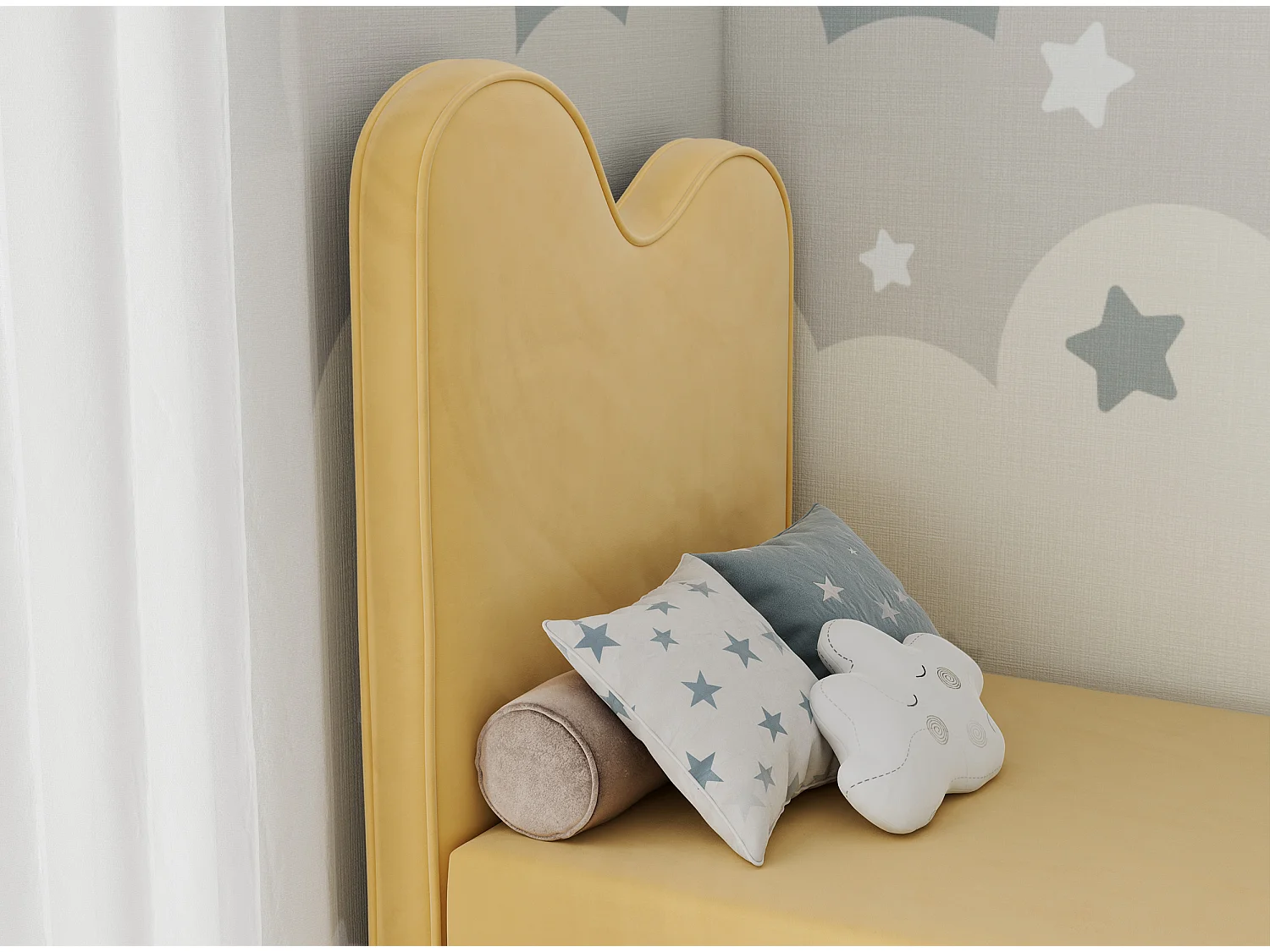 Kinderbett FLOW - Boxspringbett mit Stauraum, Einzelbett für Jugendliche, Bettkasten und hohe Kopfteil - 90x180 cm - Gelb Velvet