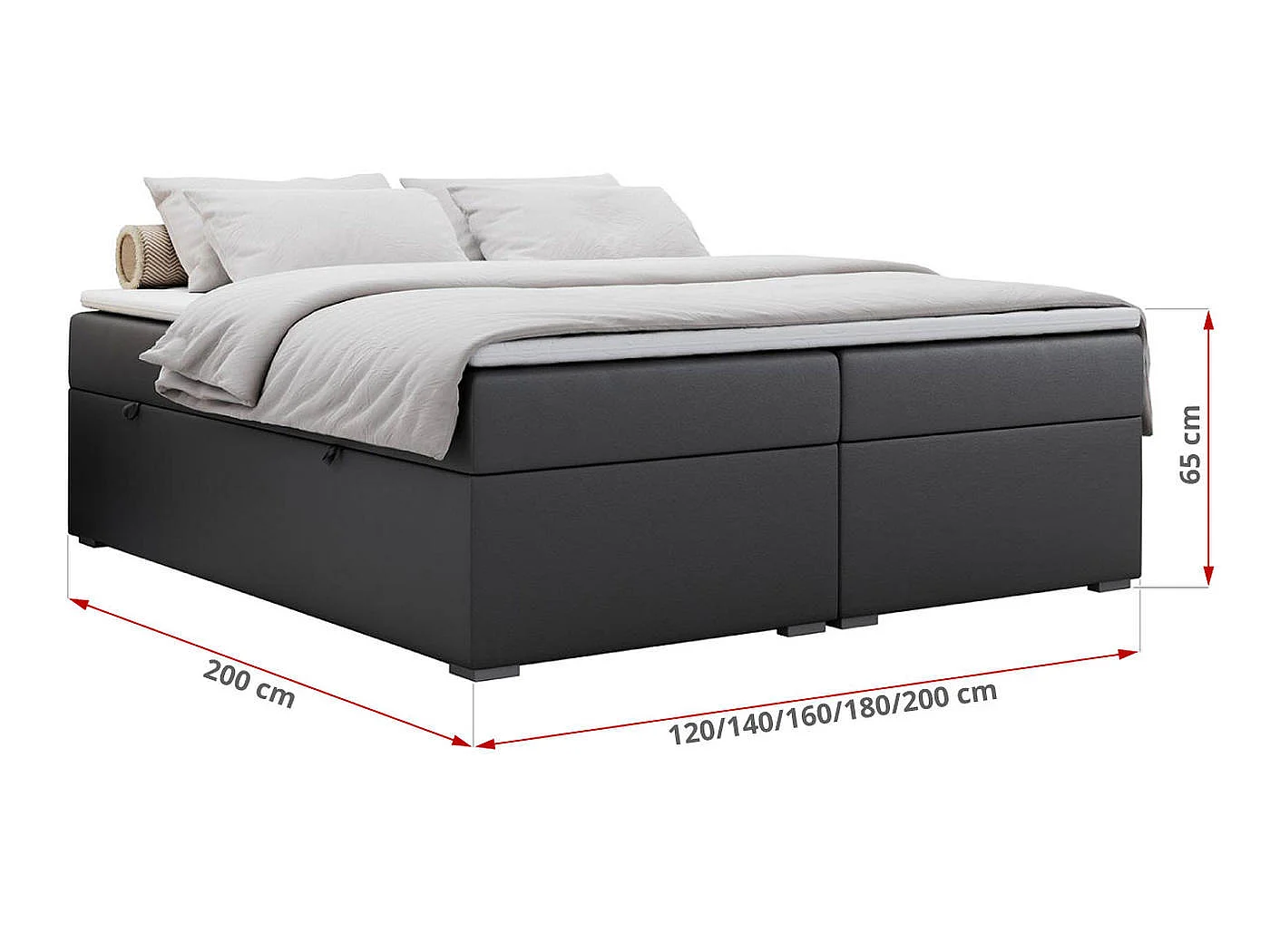 Lit boxspring - Dureté H4 + Topper T25 - Gris foncé Similicuir - 120x200 - BESS
