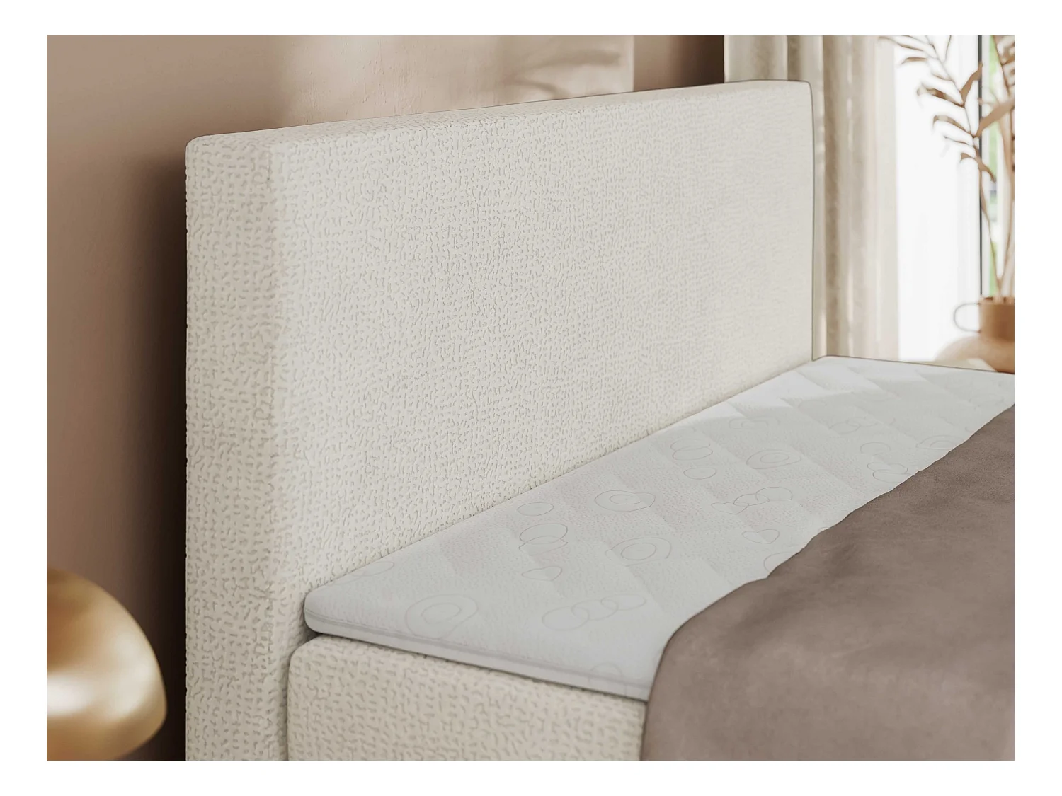 Boxspringbett JAGUAR - Doppelbett mit Multipocket-Matratze und Topper, Struktur dekostoff, zwei Bettkästen - 200x200 cm - H3 - Creme Struktur