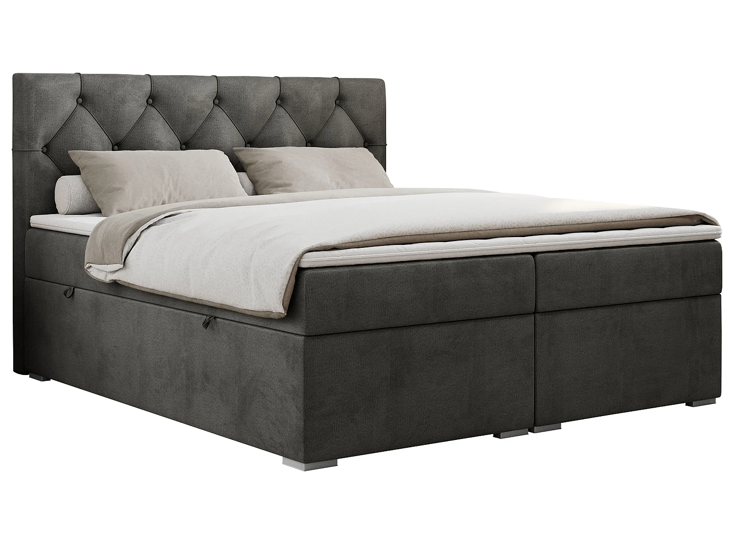 Boxspringbed met hoofdbord H4 + Topper T25 - Donkergrijs Fluweel - 120x200 - ROMA