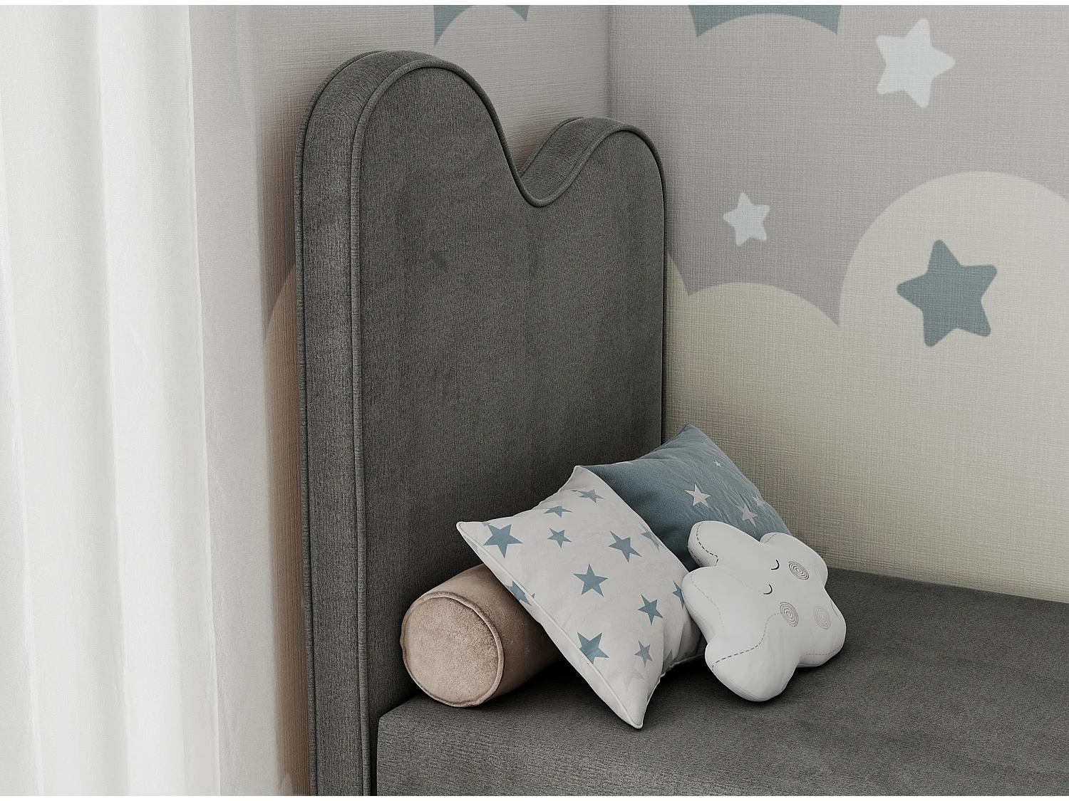 Kinderbett FLOW - Boxspringbett mit Stauraum, Einzelbett für Jugendliche, Bettkasten und hohe Kopfteil - 90x180 cm - Dunkelgrau Velvet