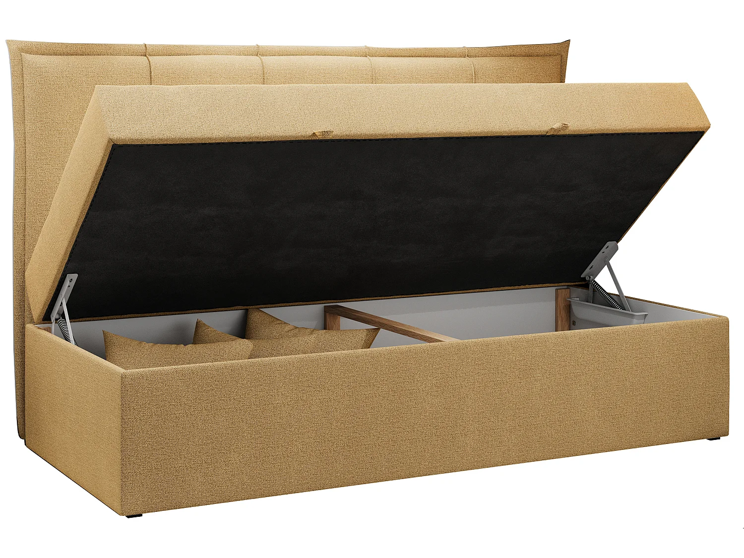 Kinderbett BANCO - Einzelbett für Jugendliche, Set mit Kopfteil und Matratze, Boxspringbett, Bettkasten - 90x200 cm - Gelb Strukture