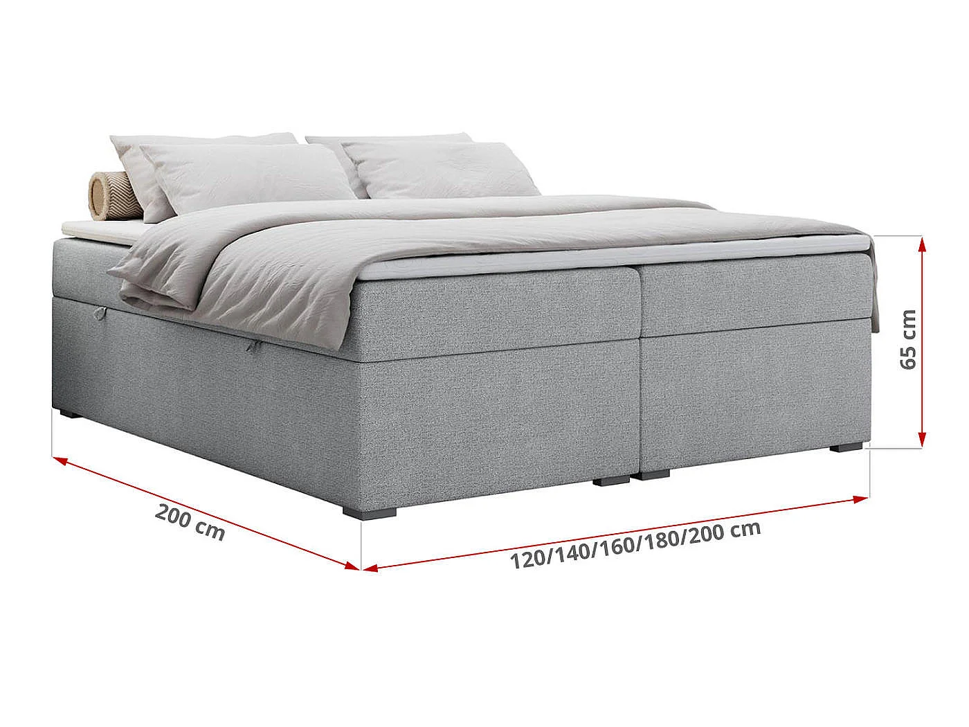 Boxspringbed met hoofdbord H3 + Topper T25 - Lichtgrijs Structuurstof - 180x200 - BESS