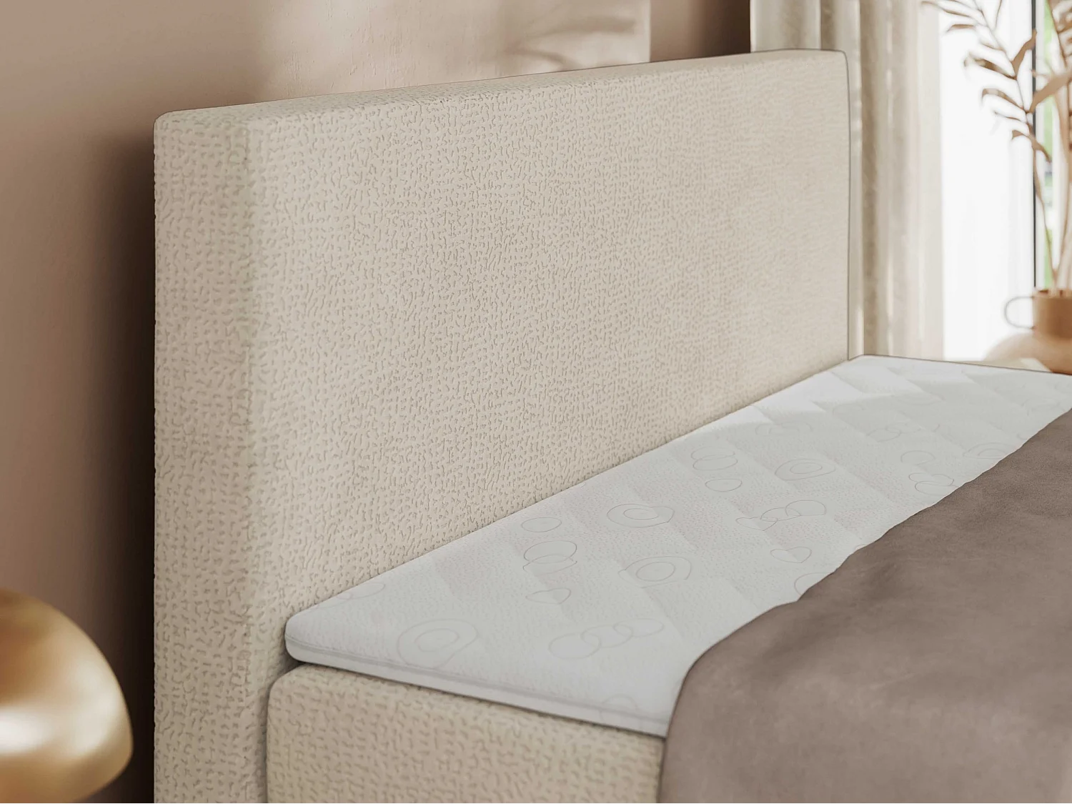 Boxspringbett JAGUAR - Doppelbett mit Multipocket-Matratze und Topper, Struktur dekostoff, zwei Bettkästen - 140x200 cm - H3 - Hellbeige Struktur