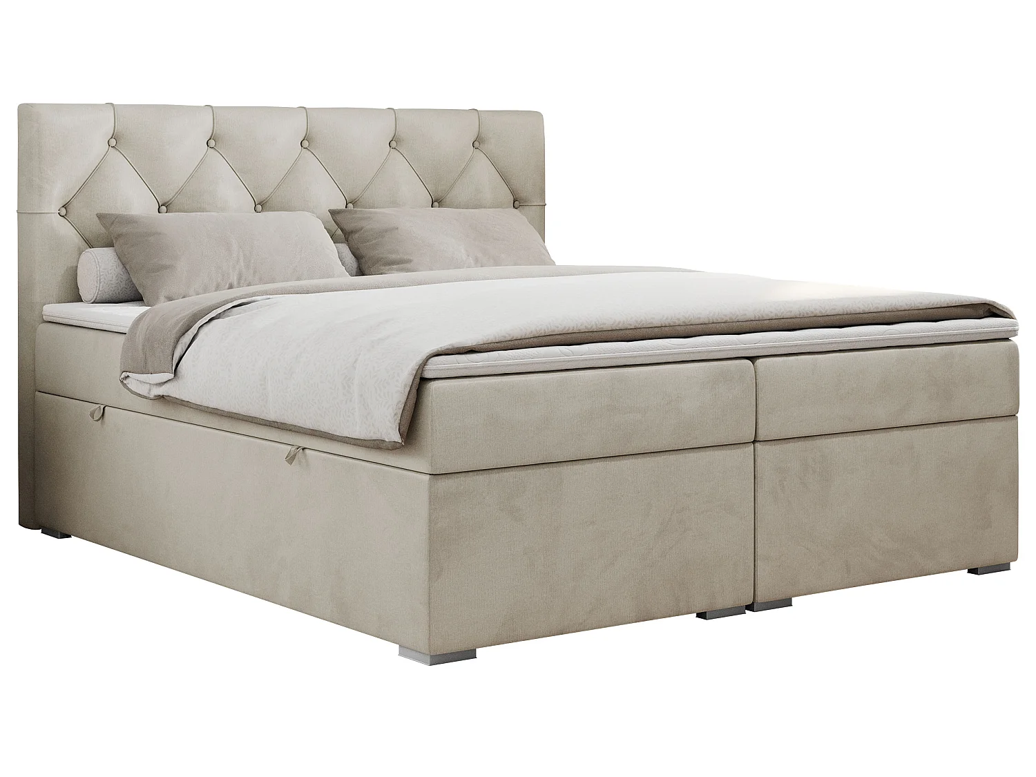 Boxspringbed met hoofdbord H3 + Topper T25 - Beige Fluweel - 180x200 - ROMA