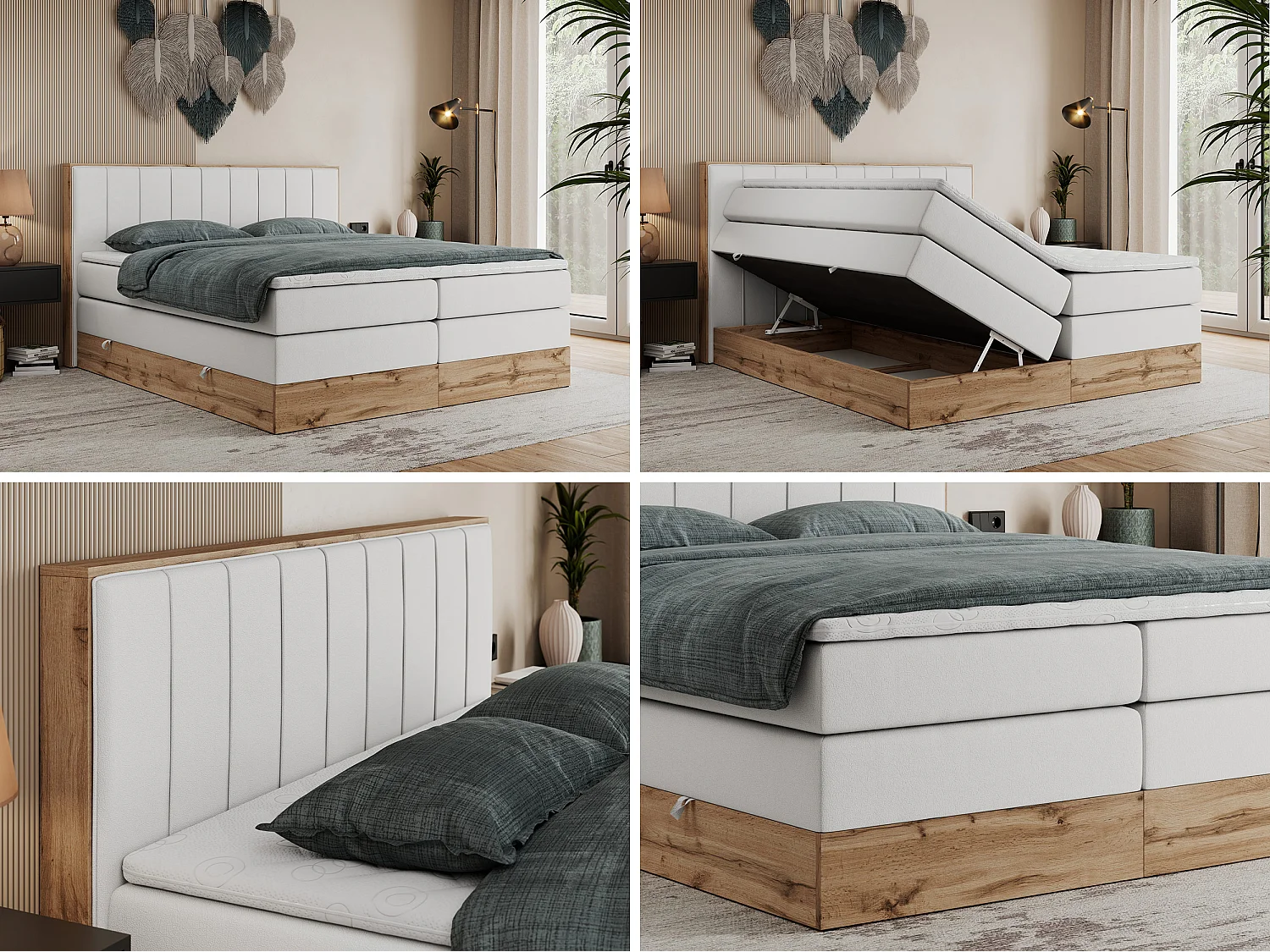Boxspringbed met hoofdbord H4 + Topper T25 - Wit Kunstleer - 160x200 - BELLISSIMO KING