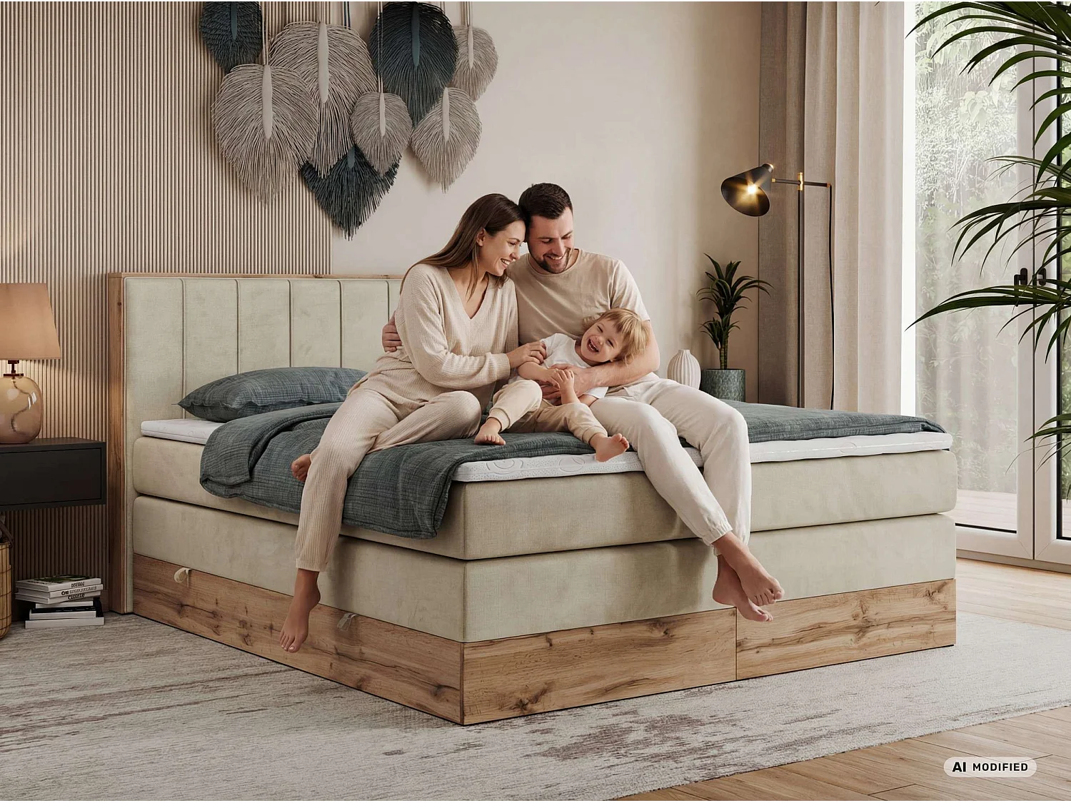 Boxspringbed met hoofdbord H4 + Topper T25 - Wit Kunstleer - 160x200 - BELLISSIMO KING