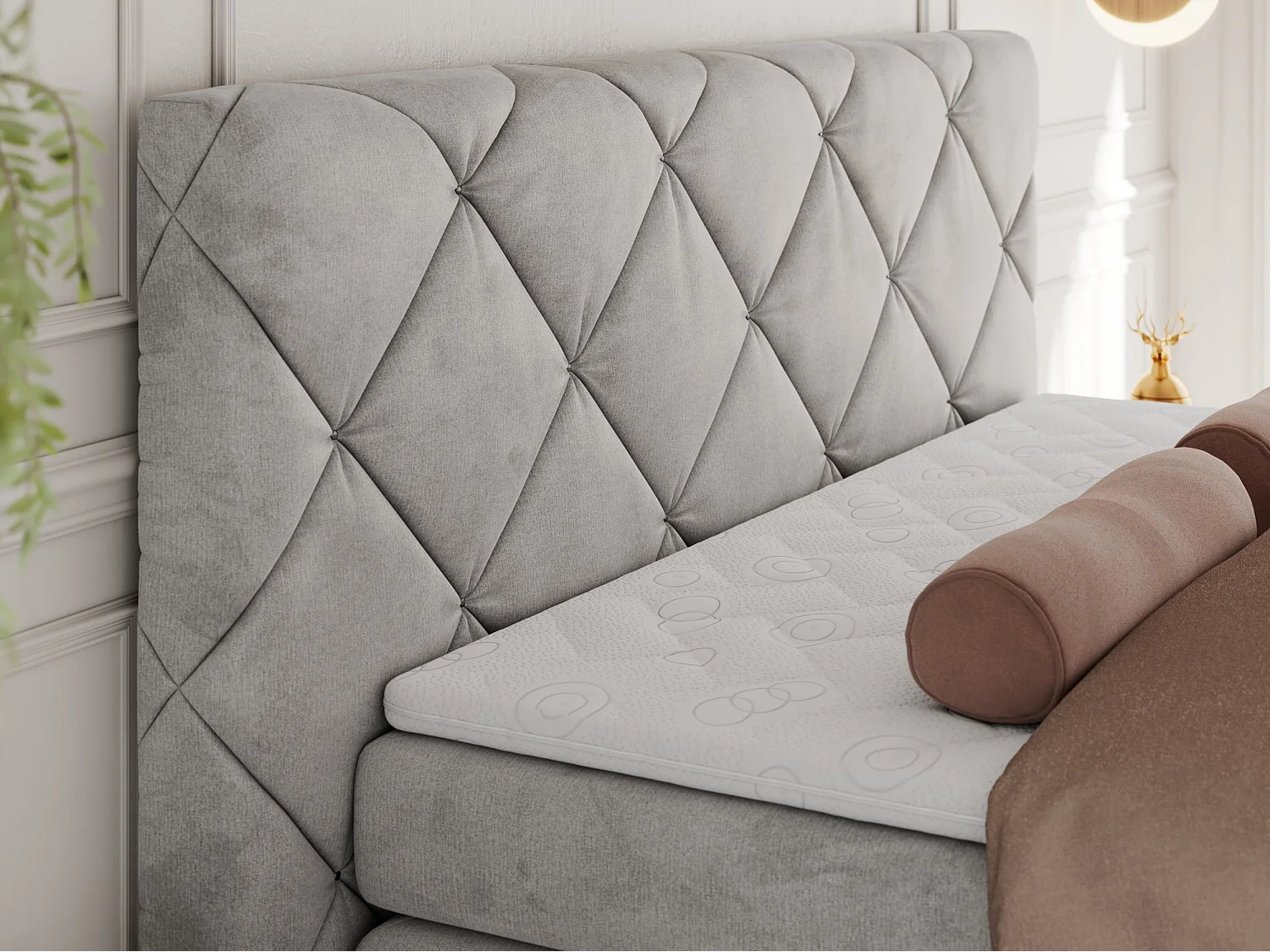 Boxspringbett RITA - Set mit Kopfteil, Multipocket-Matratze und Topper, Doppelbett für Schlafzimmer - 140x200 cm - H3 - Hellgrau Velvet