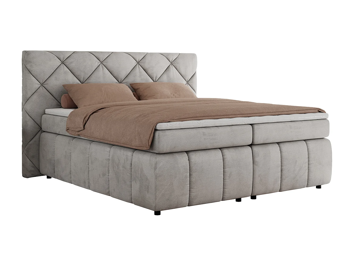 Boxspringbett RITA - Set mit Kopfteil, Multipocket-Matratze und Topper, Doppelbett für Schlafzimmer - 140x200 cm - H3 - Hellgrau Velvet