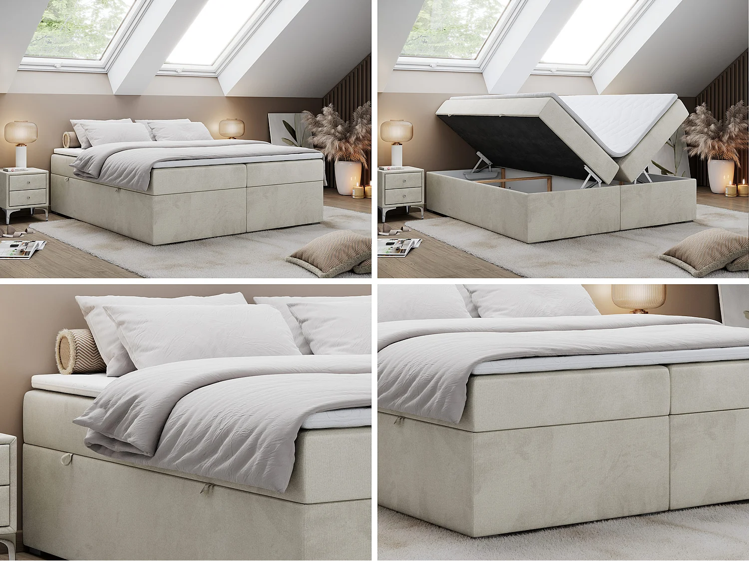 Lit boxspring - Dureté H4 + Topper T25 - Beige Velours - 160x200 - BESS