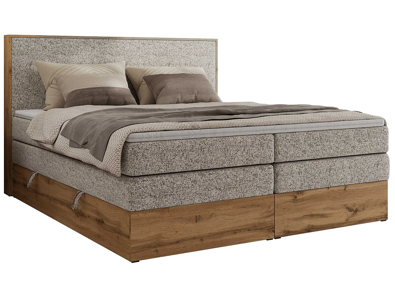 Lit boxspring - Dureté H4 + Topper T25 - Beige Tissu texturé - 140x200 - WOOD CLASSIC KING