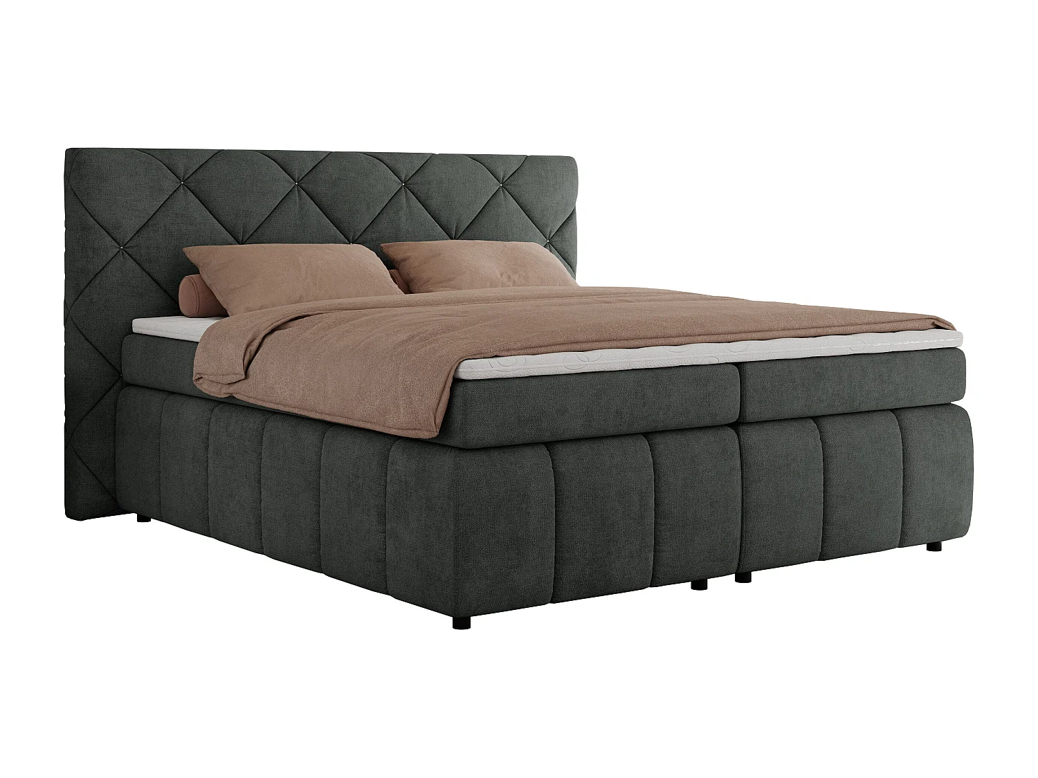 Boxspringbett RITA - Set mit Kopfteil, Multipocket-Matratze und Topper, Doppelbett für Schlafzimmer - 140x200 cm - H4 - Dunkelgrau Strukture