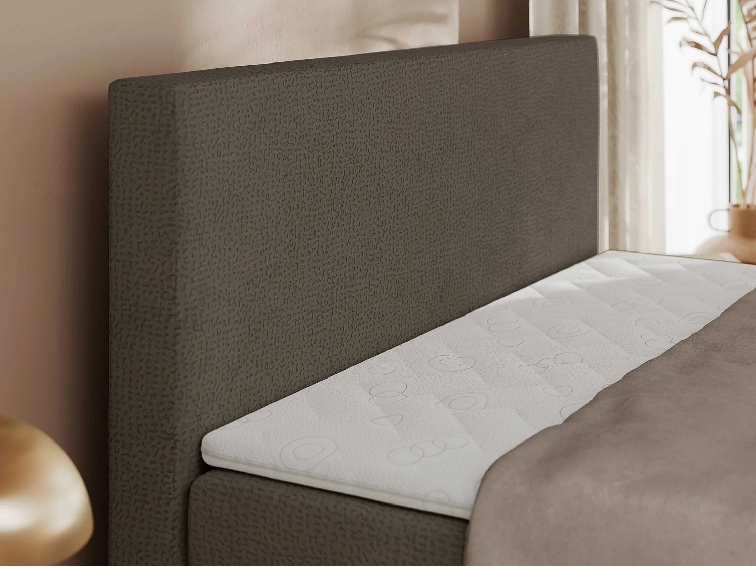 Boxspringbett JAGUAR - Doppelbett mit Multipocket-Matratze und Topper, Struktur dekostoff, zwei Bettkästen - 140x200 cm - H4 - Braun Struktur