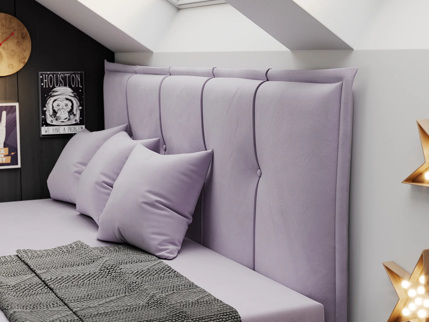 Kinderbett BANCO - Einzelbett für Jugendliche, Set mit Kopfteil und Matratze, Boxspringbett, Bettkasten - 90x200 cm - Violett Velvet