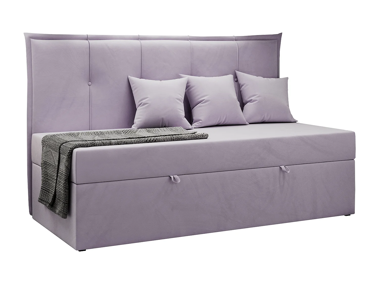 Kinderbett BANCO - Einzelbett für Jugendliche, Set mit Kopfteil und Matratze, Boxspringbett, Bettkasten - 90x200 cm - Violett Velvet
