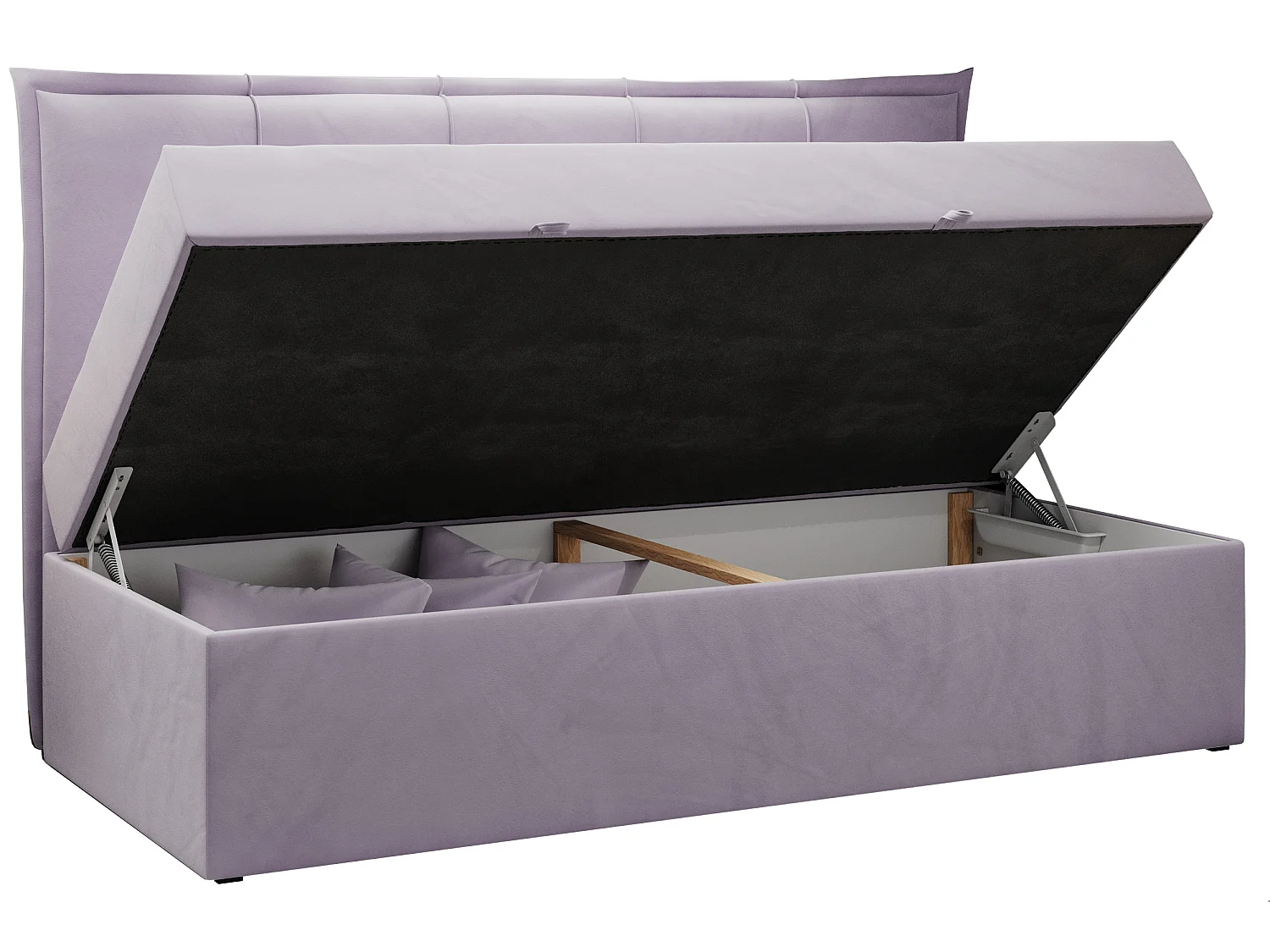 Kinderbett BANCO - Einzelbett für Jugendliche, Set mit Kopfteil und Matratze, Boxspringbett, Bettkasten - 90x200 cm - Violett Velvet