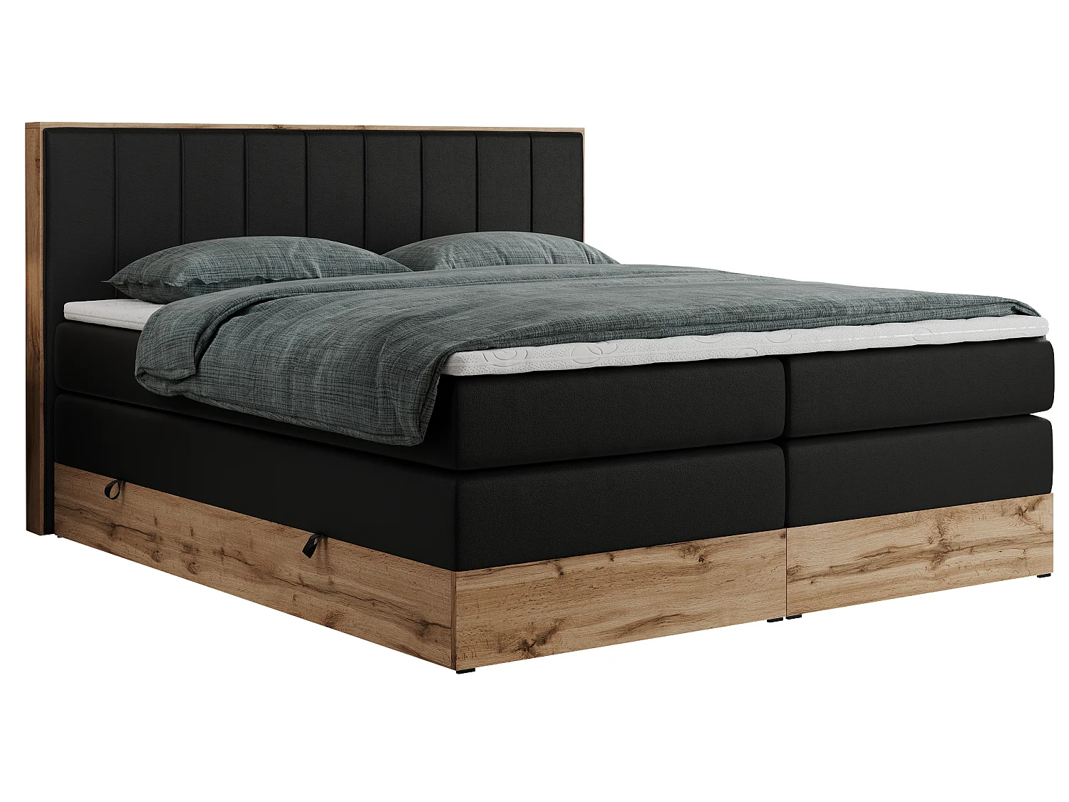 Boxspringbed met hoofdbord H4 + Topper T25 - Zwart Kunstleer - 200x200 - BELLISSIMO KING