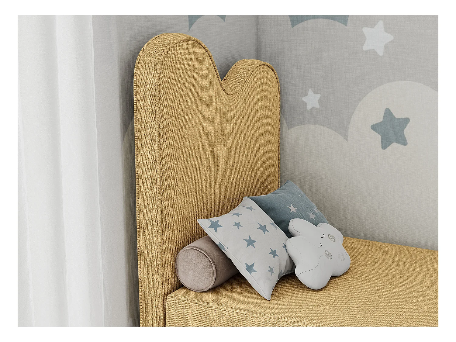 Kinderbett FLOW - Boxspringbett mit Stauraum, Einzelbett für Jugendliche, Bettkasten und hohe Kopfteil - 90x180 cm - Gelb Strukture