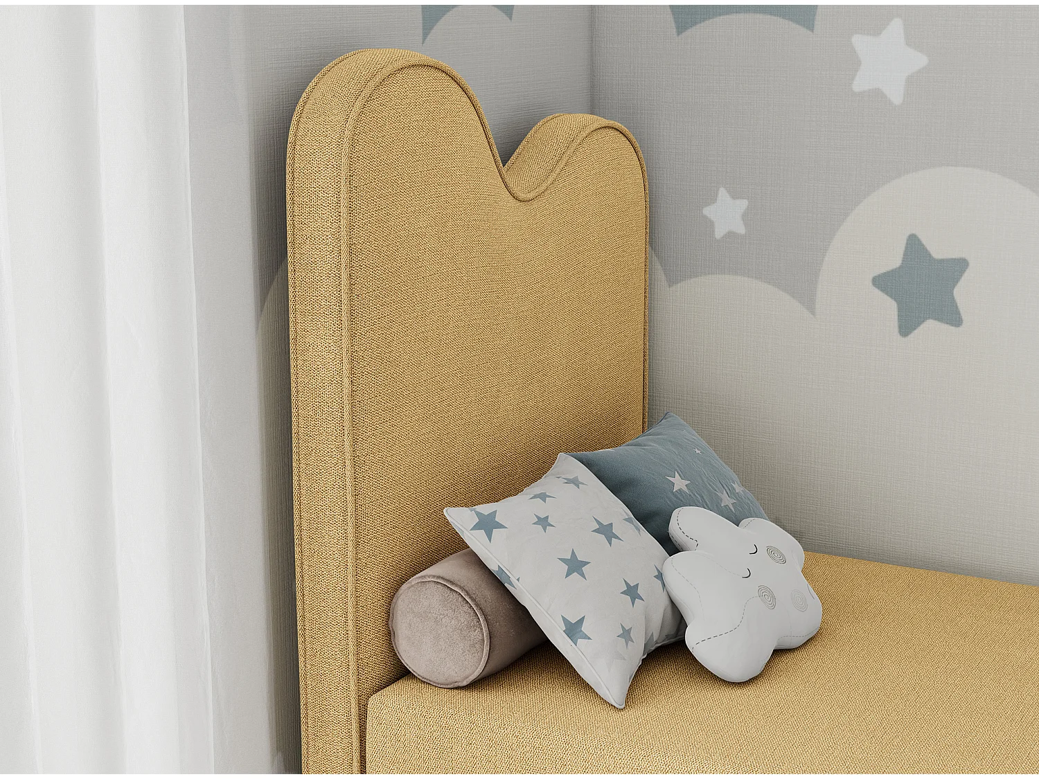 Kinderbett FLOW - Boxspringbett mit Stauraum, Einzelbett für Jugendliche, Bettkasten und hohe Kopfteil - 90x180 cm - Gelb Strukture