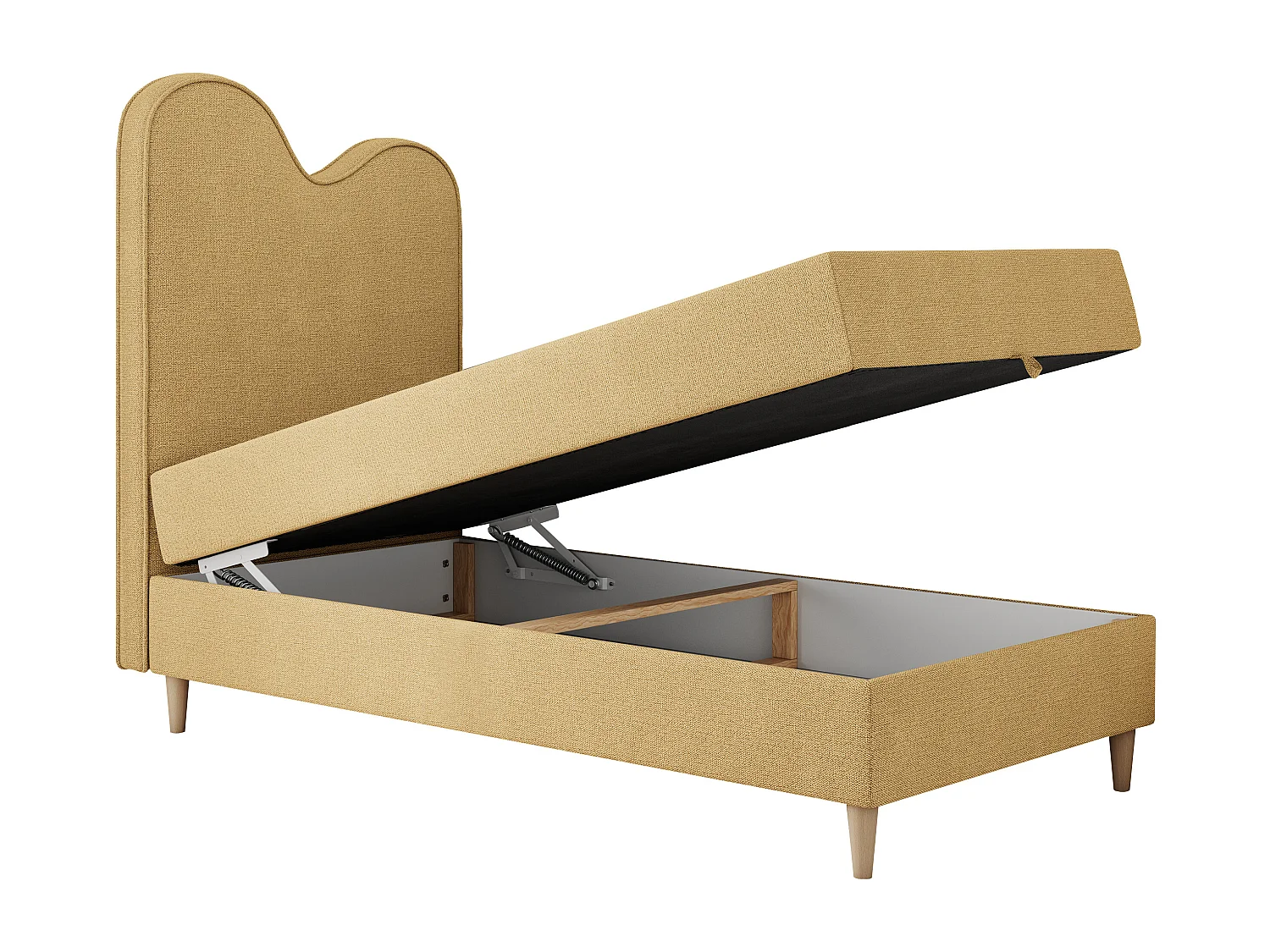 Kinderbett FLOW - Boxspringbett mit Stauraum, Einzelbett für Jugendliche, Bettkasten und hohe Kopfteil - 90x180 cm - Gelb Strukture