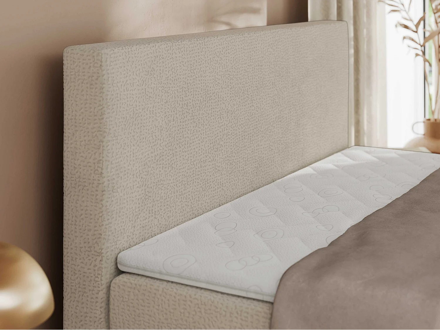 Boxspringbett JAGUAR - Doppelbett mit Multipocket-Matratze und Topper, Struktur dekostoff, zwei Bettkästen - 160x200 cm - H3 - Beige Struktur