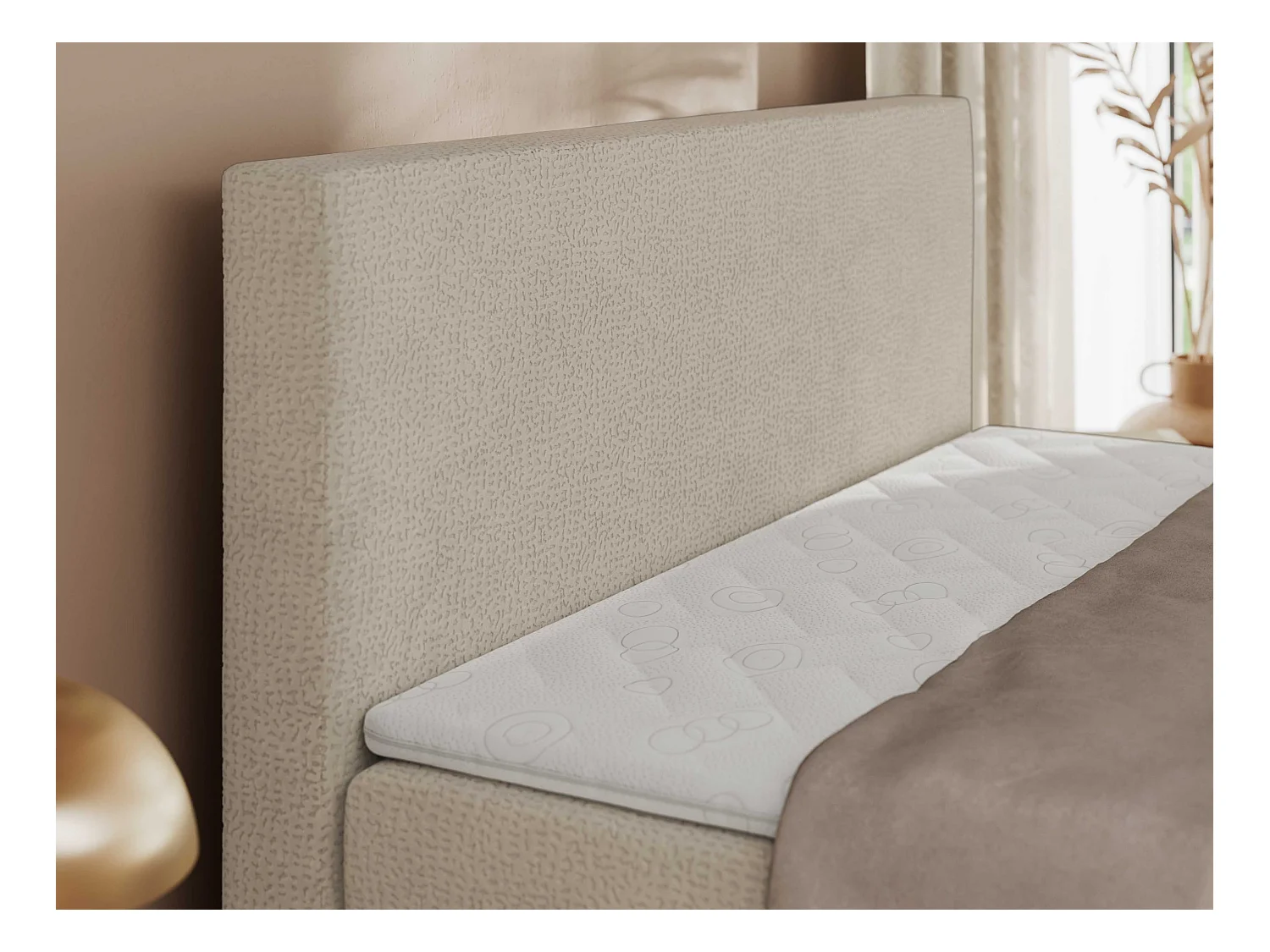 Boxspringbett JAGUAR - Doppelbett mit Multipocket-Matratze und Topper, Struktur dekostoff, zwei Bettkästen - 140x200 cm - H4 - Beige Struktur