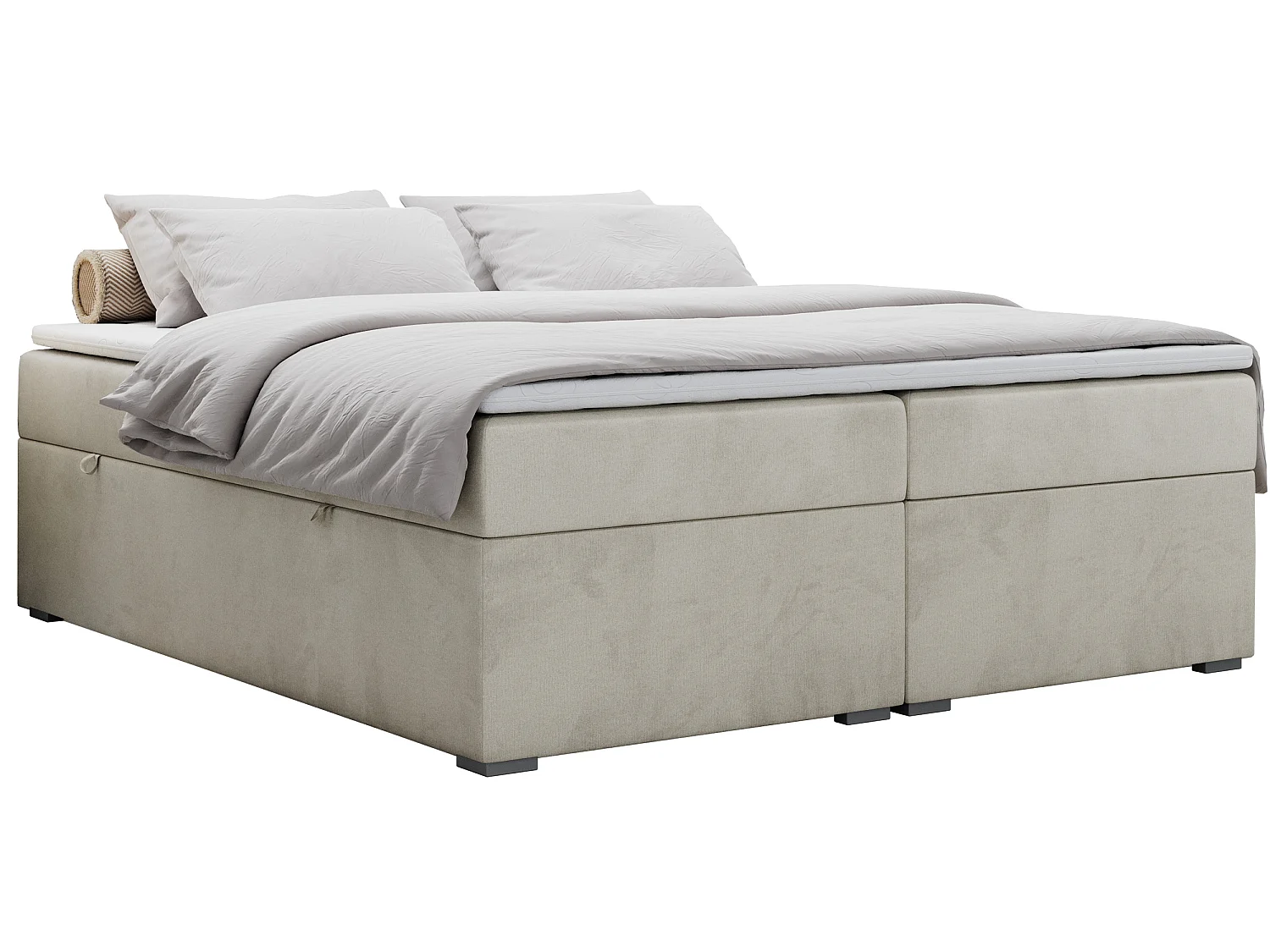 Boxspringbed met hoofdbord H3 + Topper T25 - Beige Fluweel - 160x200 - BESS
