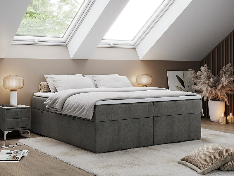 Boxspringbett BESS - Doppelbett mit Stauraum, Polsterbett, Multipocket-Matratzen und Topper - 200x200 cm - H4 - Dunkelgrau Velvet