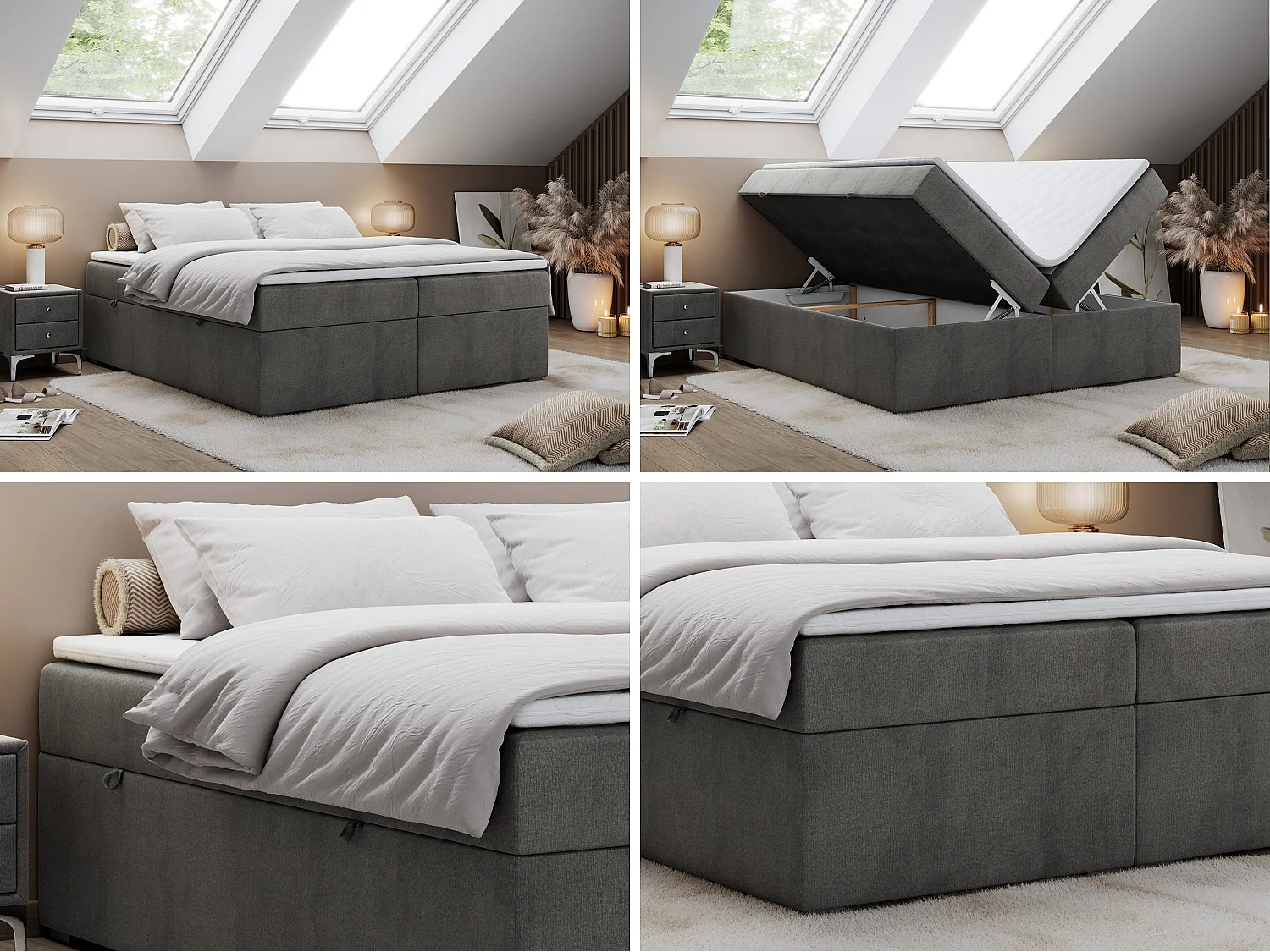 Boxspringbed met hoofdbord H4 + Topper T25 - Antraciet Fluweel - 200x200 - BESS