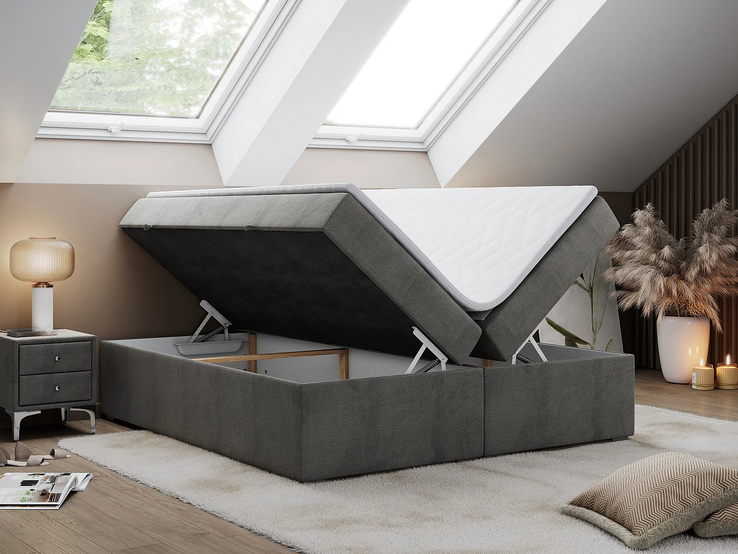 Boxspringbed met hoofdbord H4 + Topper T25 - Antraciet Fluweel - 200x200 - BESS