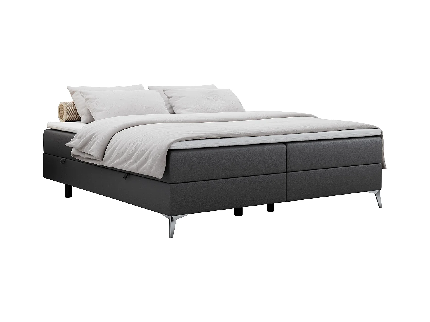 Boxspringbett LESS - Doppelbett mit zwei Bettkästen, 7 Härtezonen Multipocket-Matratzen, hohe Metallbeine - 160x200 cm - H4 - Dunkelgrau Kunstleder