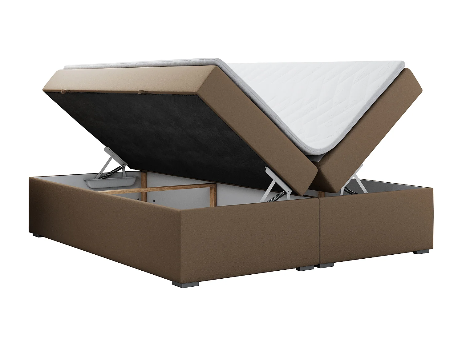 Boxspringbett BESS - Doppelbett mit Stauraum, Polsterbett, Multipocket-Matratzen und Topper - 200x200 cm - H3 - Braun Kunstleder