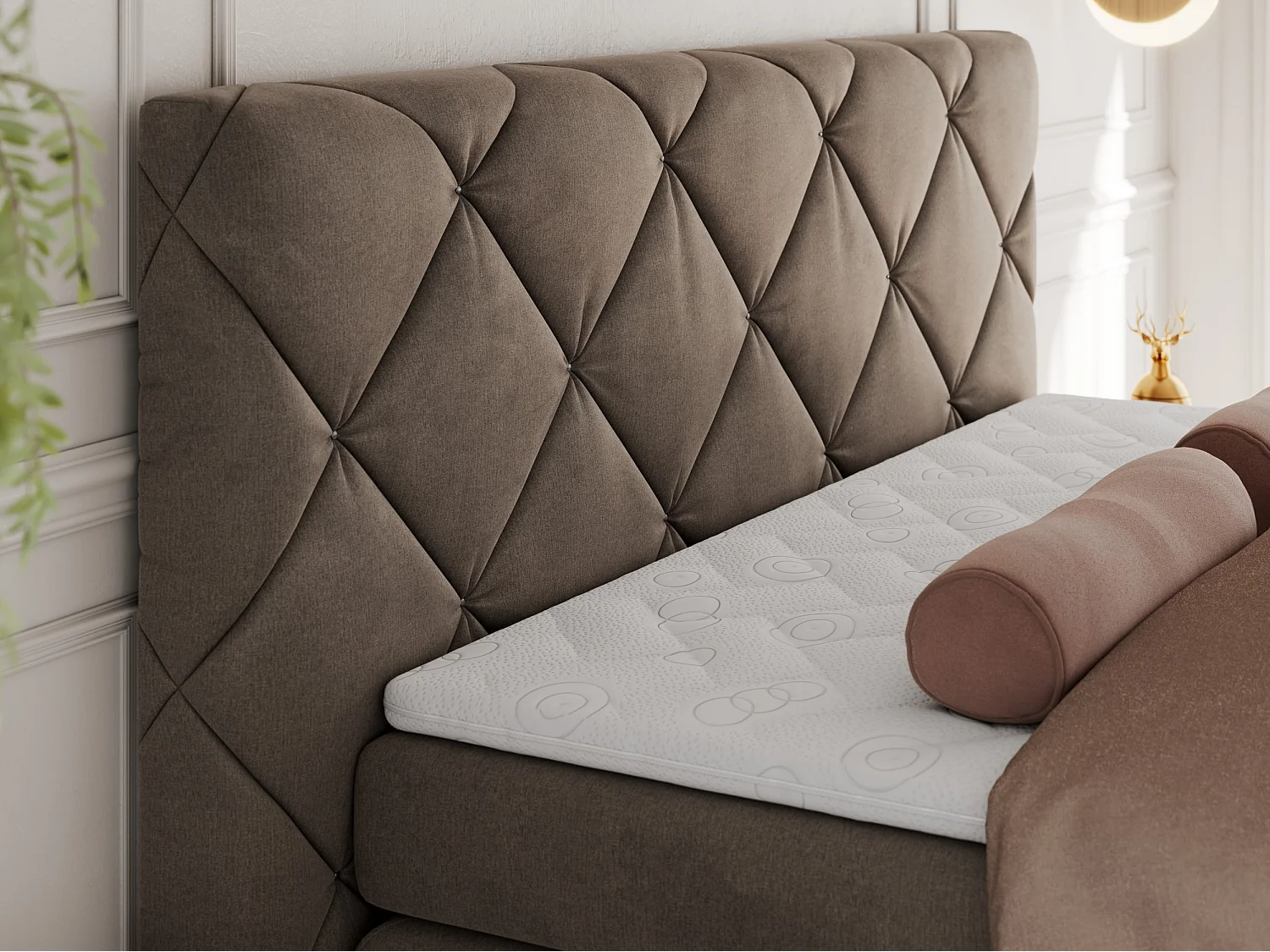 Boxspringbett RITA - Set mit Kopfteil, Multipocket-Matratze und Topper, Doppelbett für Schlafzimmer - 160x200 cm - H3 - Braun Velvet