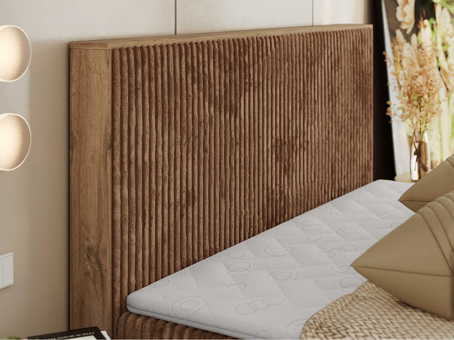 Boxspringbed met hoofdbord H4 + Topper T25 - Oranje Ribstof - 160x200 - WOOD CLASSIC