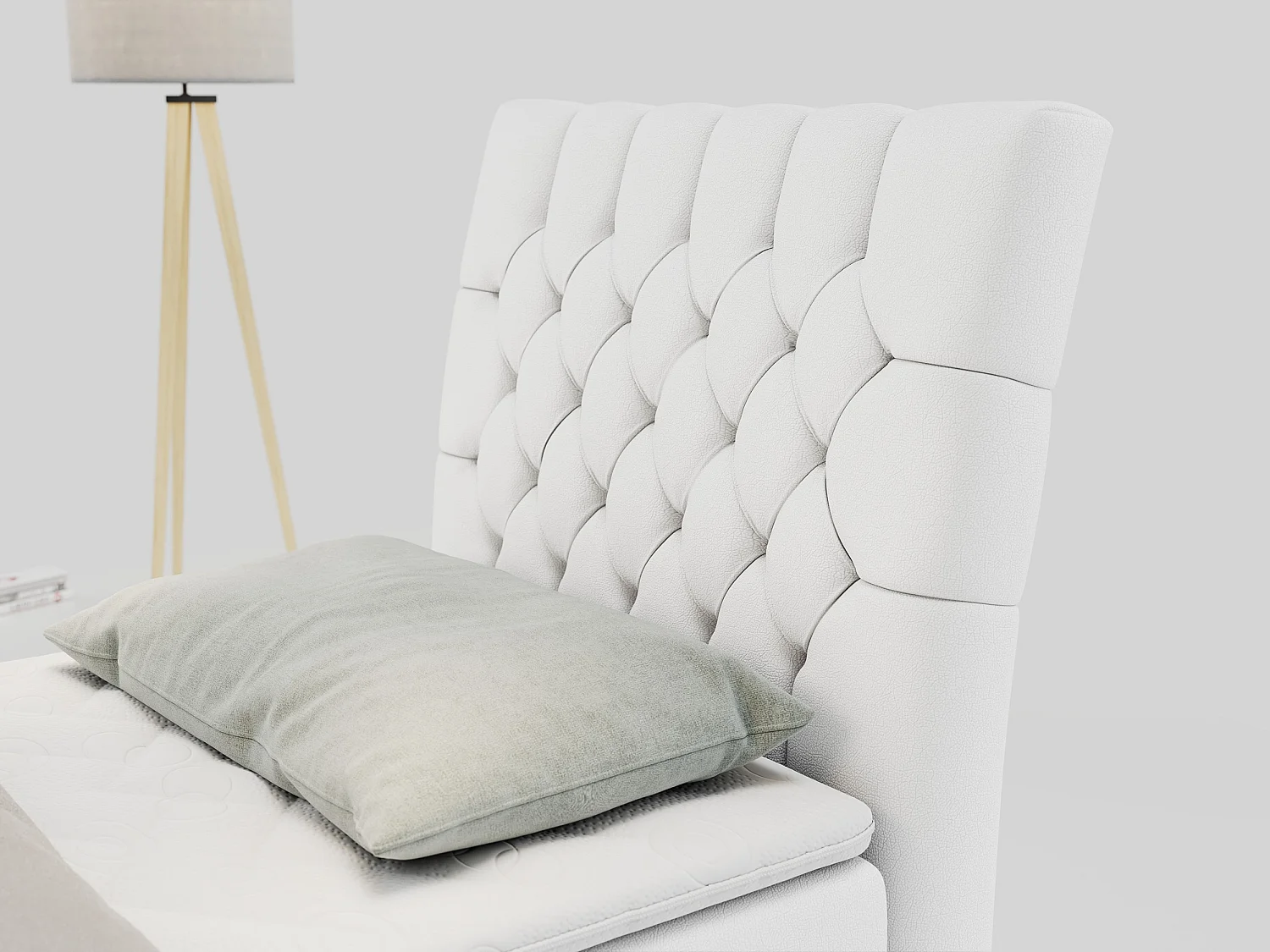 Boxspringbett MILEN - Polsterbett auf Metallbeine, Set mit Multipocket-Matratze, Gesteppte Kopfstütze - 90x200 cm - H3 - Weiß Kunstleder - Rechts Seite