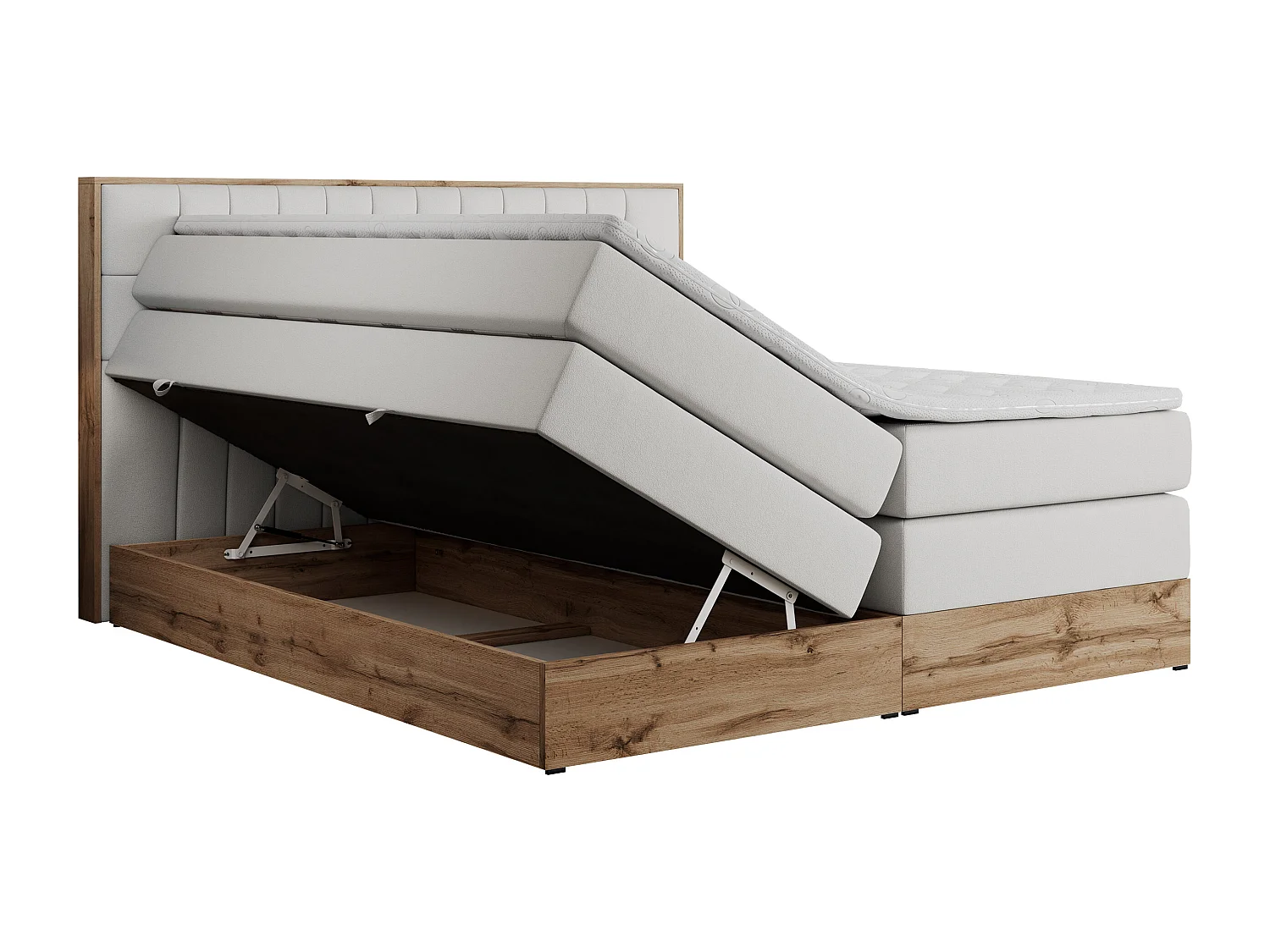 Boxspringbett AMORE KING - gesteppte Kopfstütze, Polsterbett mit zwei Multipocket-Matratzen, Holzrahmen - 180x200 cm - H3 - Weiß Kunstleder