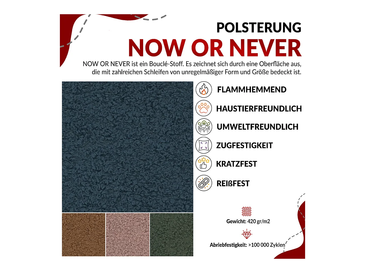 Boxspringbett CAICOS - mit gestepptem Kopfteil, Multipocket-Matratze und Topper, Holzelementen - 180x200 cm - H4 - Weiß Boucle