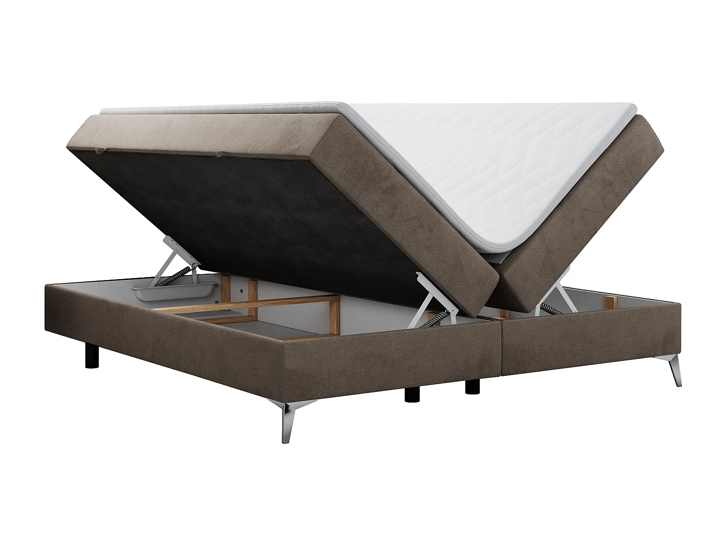 Boxspringbett LESS - Doppelbett mit zwei Bettkästen, 7 Härtezonen Multipocket-Matratzen, hohe Metallbeine - 120x200 cm - H4 - Braun Velvet