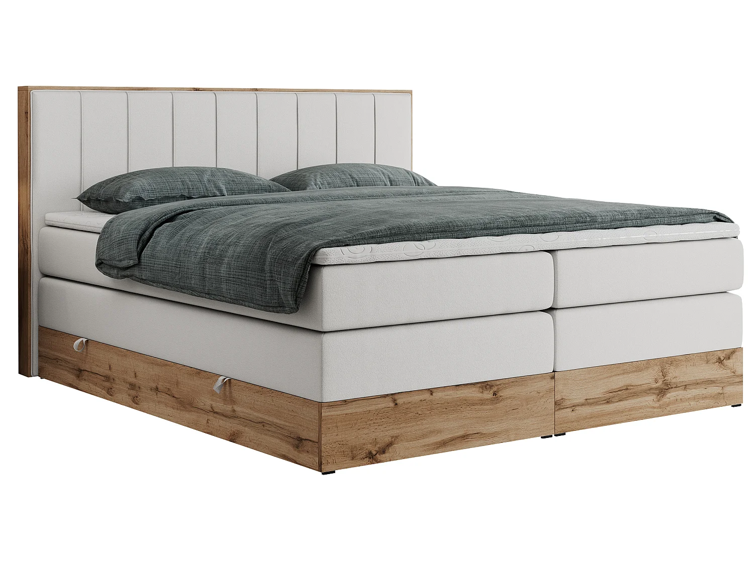 Boxspringbed met hoofdbord H3 + Topper T25 - Wit Kunstleer - 200x200 - BELLISSIMO KING