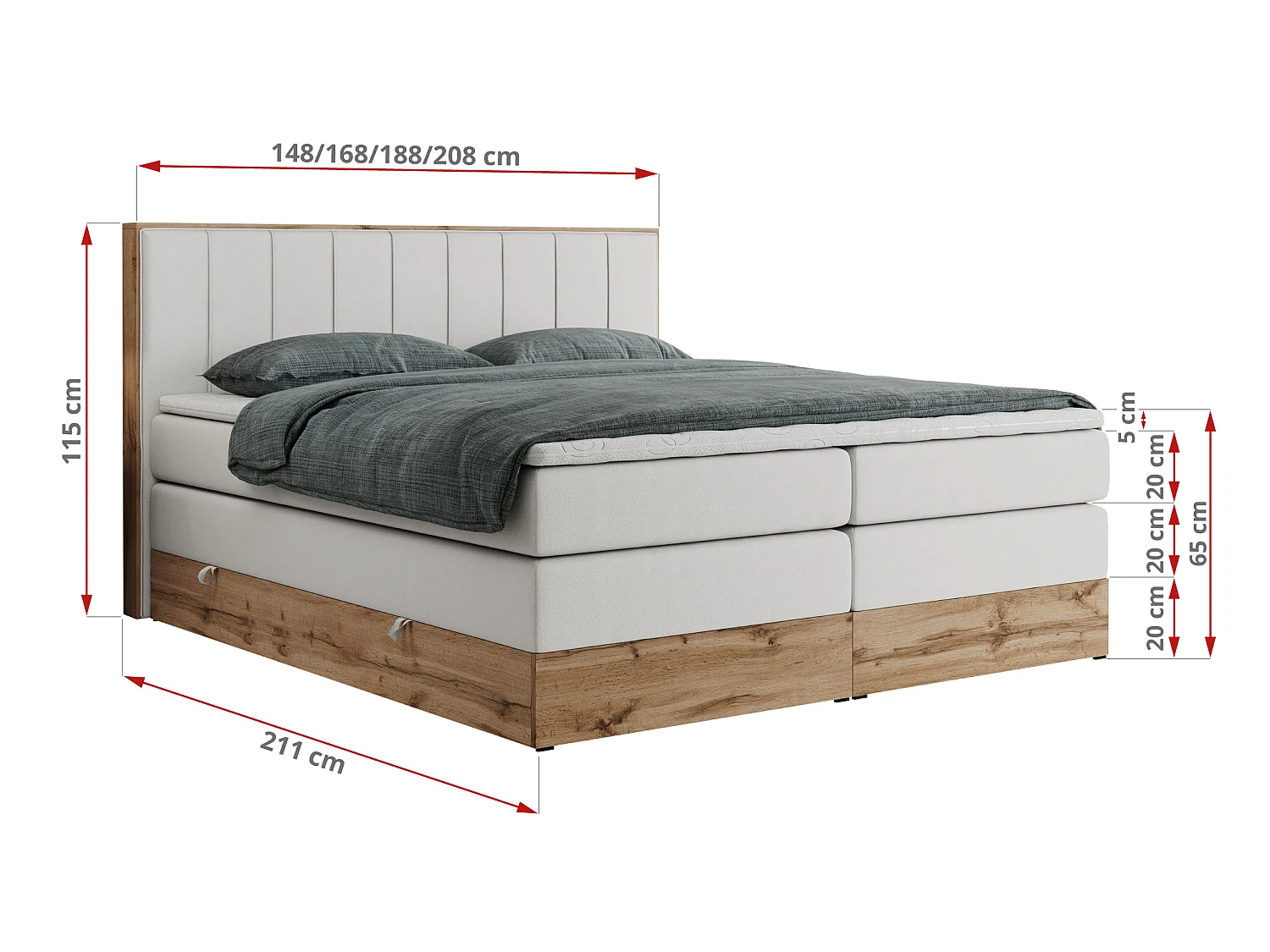 Boxspringbed met hoofdbord H3 + Topper T25 - Wit Kunstleer - 200x200 - BELLISSIMO KING