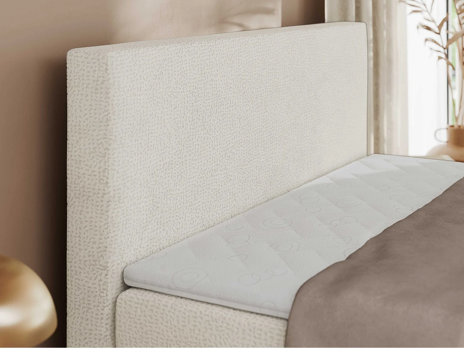 Boxspringbett JAGUAR - Doppelbett mit Multipocket-Matratze und Topper, Struktur dekostoff, zwei Bettkästen - 160x200 cm - H3 - Creme Struktur