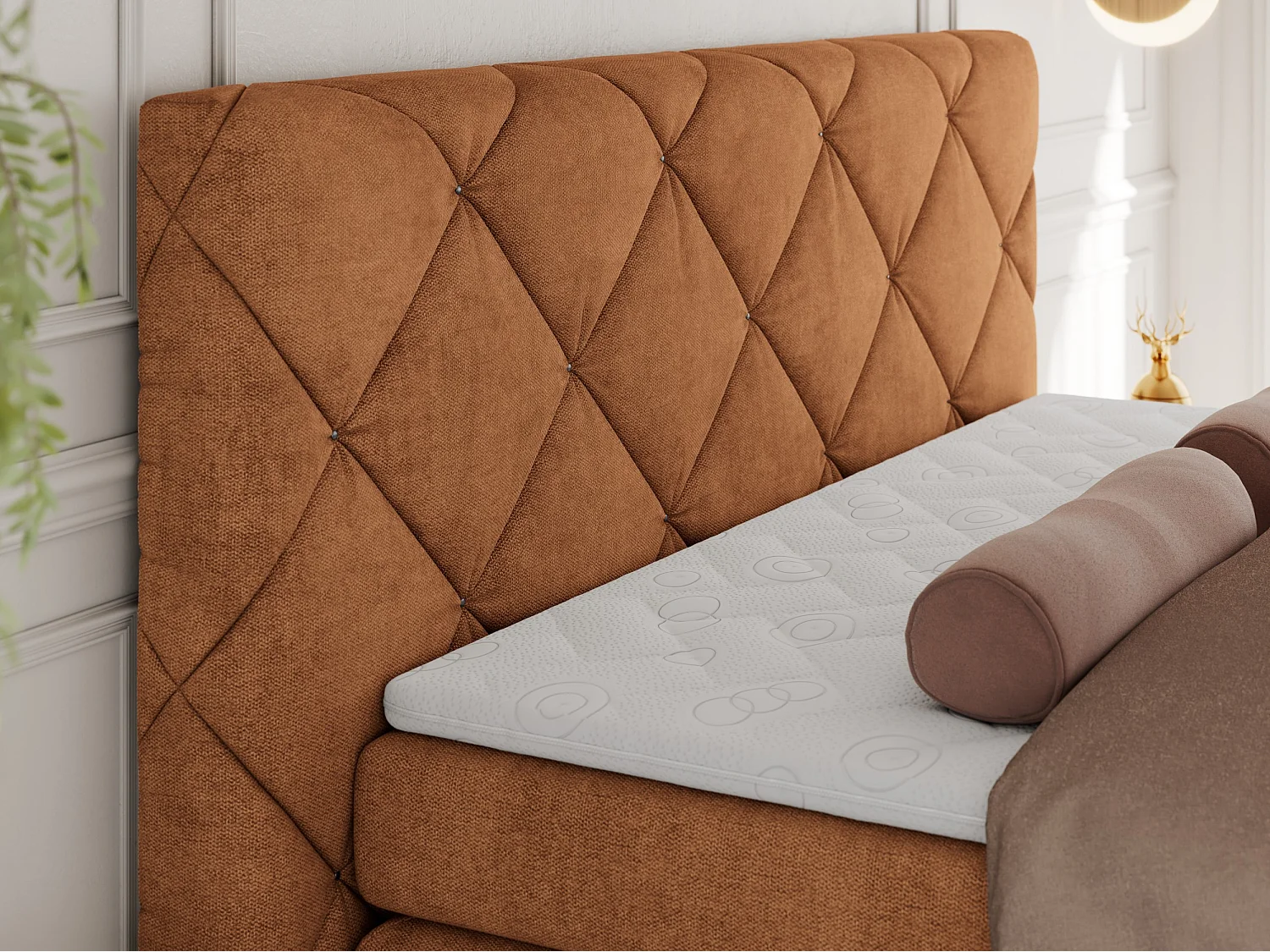 Boxspringbett RITA - Set mit Kopfteil, Multipocket-Matratze und Topper, Doppelbett für Schlafzimmer - 160x200 cm - H3 - Orange Strukture