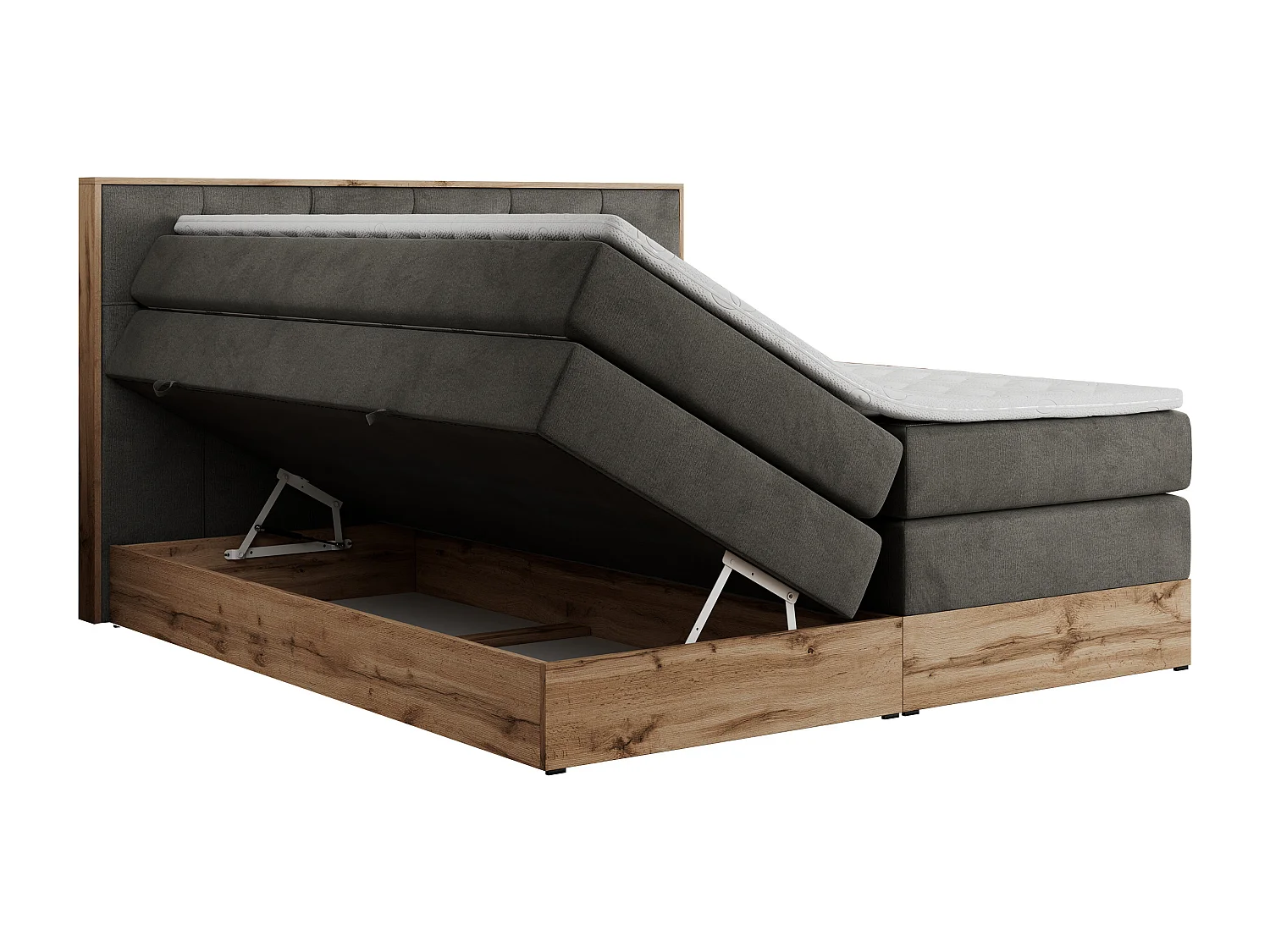 Boxspringbett VENETO KING - Polsterbett mit Multipocket-Matratzen und Kopfteil, Holzrahmen, zwei Bettkästen - 160x200 cm - H4 - Dunkelgrau Velvet
