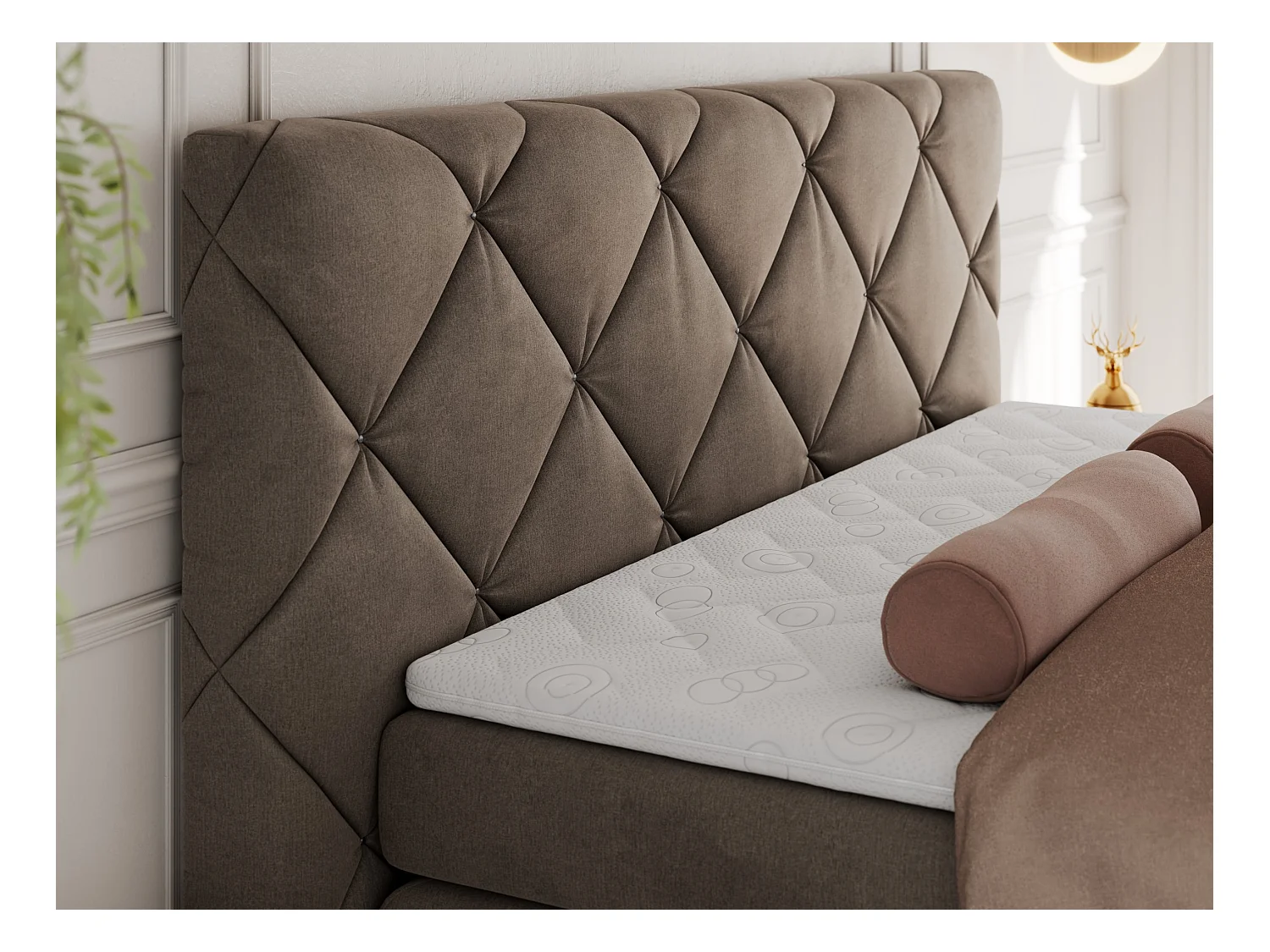 Boxspringbett RITA - Set mit Kopfteil, Multipocket-Matratze und Topper, Doppelbett für Schlafzimmer - 180x200 cm - H3 - Braun Velvet