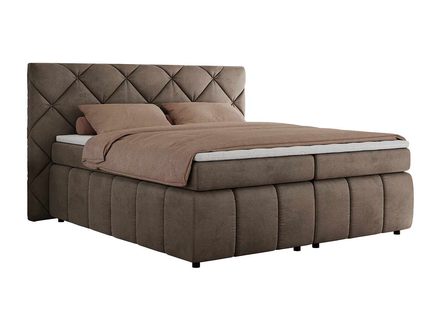 Boxspringbett RITA - Set mit Kopfteil, Multipocket-Matratze und Topper, Doppelbett für Schlafzimmer - 180x200 cm - H3 - Braun Velvet