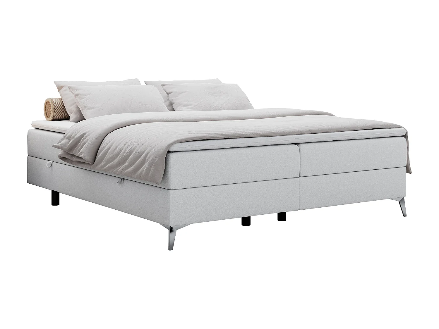 Boxspringbett LESS - Doppelbett mit zwei Bettkästen, 7 Härtezonen Multipocket-Matratzen, hohe Metallbeine - 160x200 cm - H4 - Weiß Kunstleder