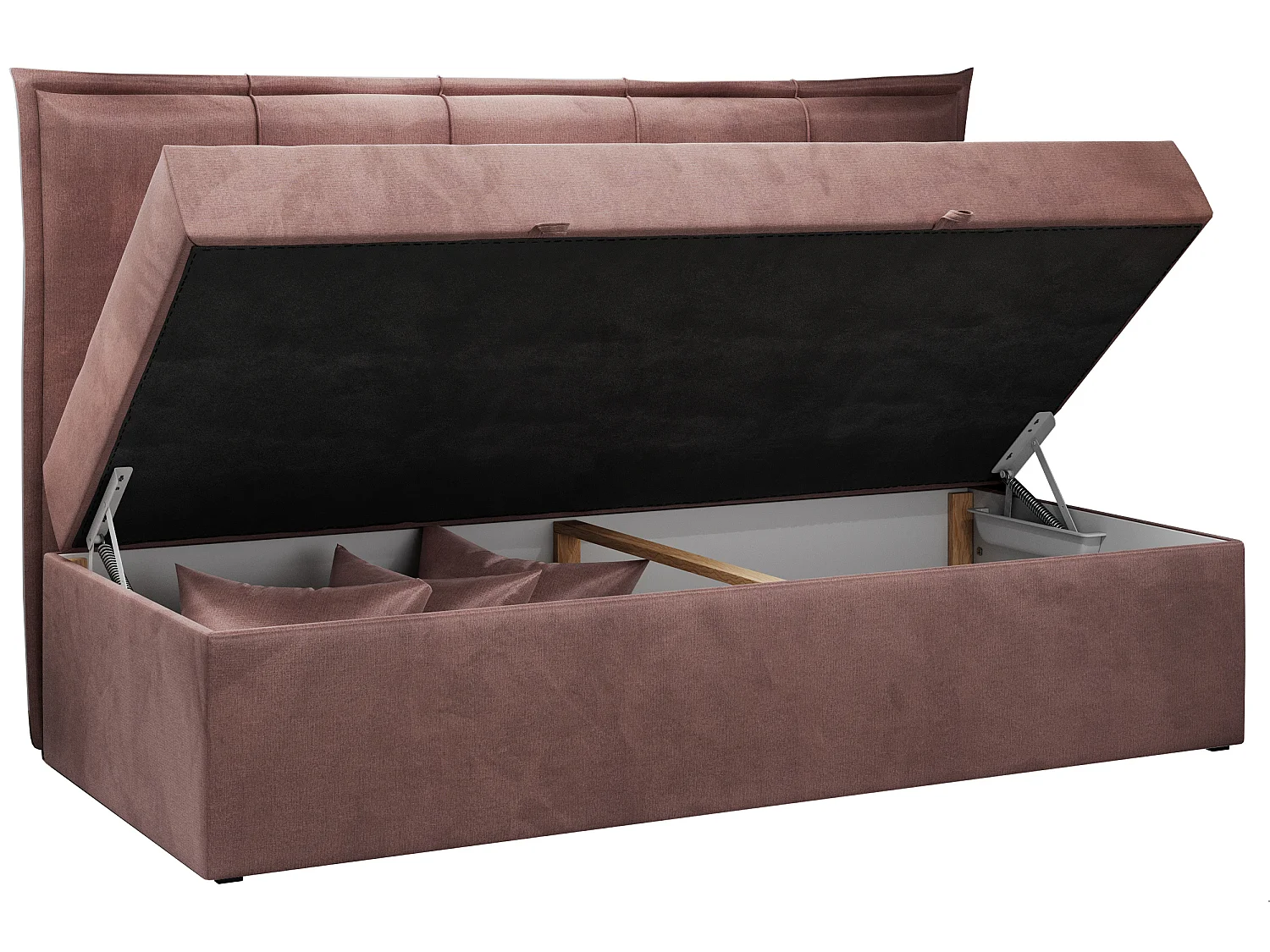 Kinderbett BANCO - Einzelbett für Jugendliche, Set mit Kopfteil und Matratze, Boxspringbett, Bettkasten - 90x200 cm - Rosa Velvet